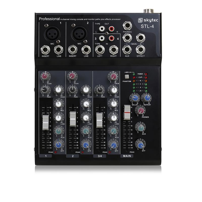Skytec STL-4 4-kanálový mixážny pult Studio PA Delay-efekt – Obrázok 2
