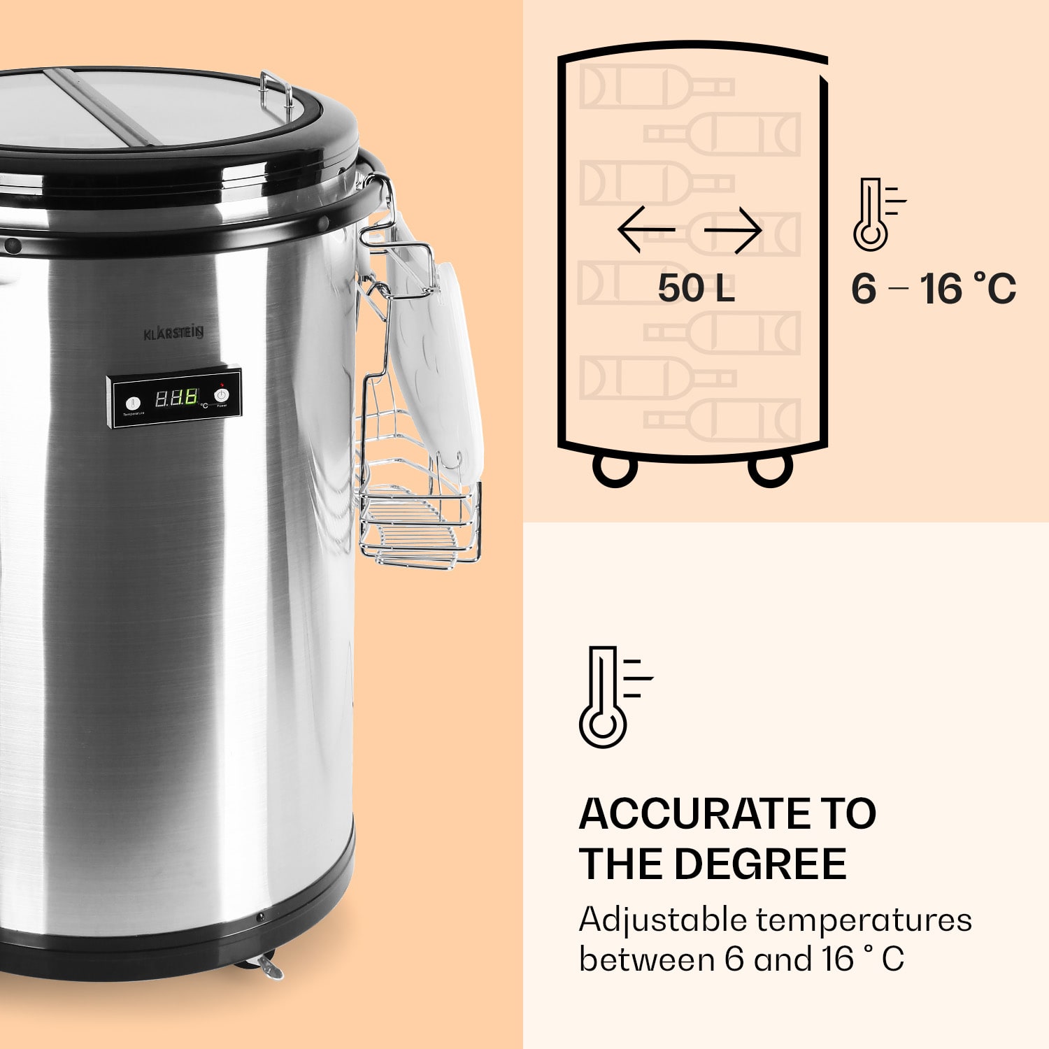 Klarstein Mr. Barbot, barová chladnička, 50 l, energet. trieda F, nehrdzavejúca oceľ – Obrázok 3