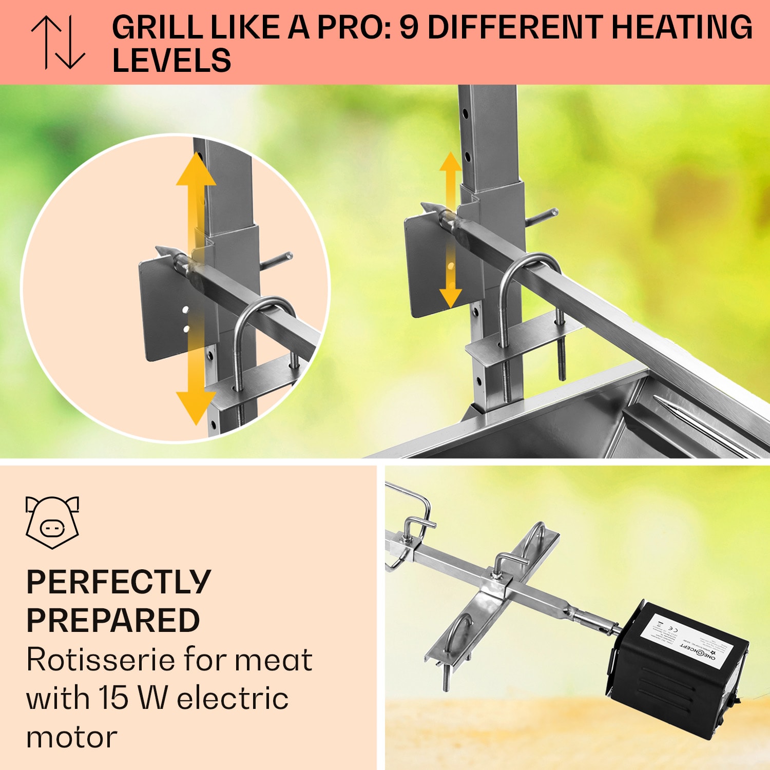 OneConcept Sauenland, gril na prasiatko s elektromotorom, otočný špíz – Obrázok 3