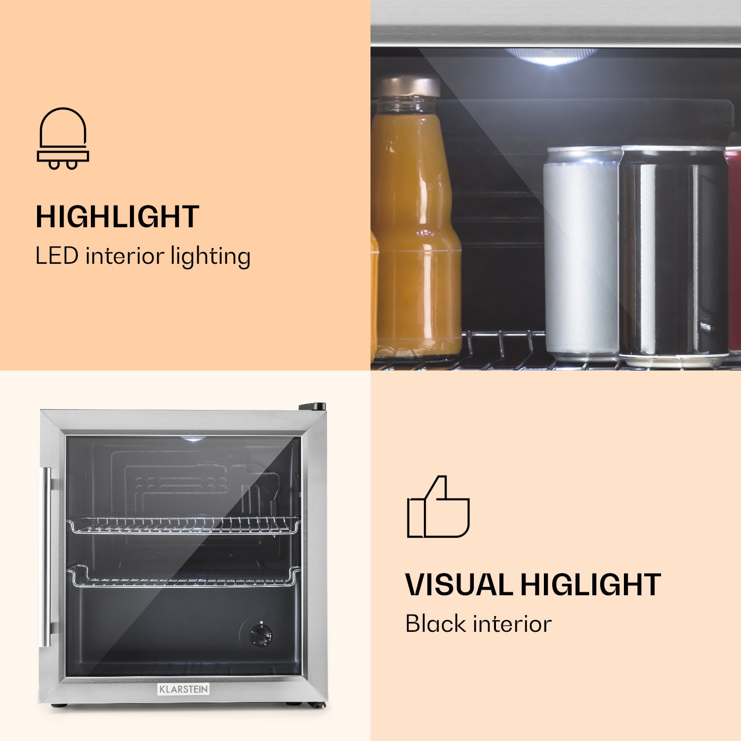 Klarstein Beersafe L, chladnička, 47 l, energet. trieda E, sklenené dvere, nehrdzavejúca oceľ – Obrázok 3