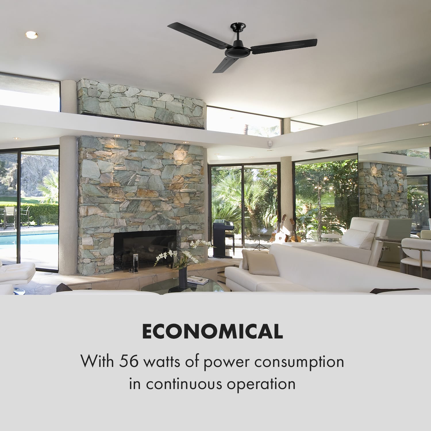 Klarstein Spin Doctor, stropný ventilátor, 55 W, 122 cm, 3 ramená, nehrdzavejúca oceľ, čierny – Obrázok 2