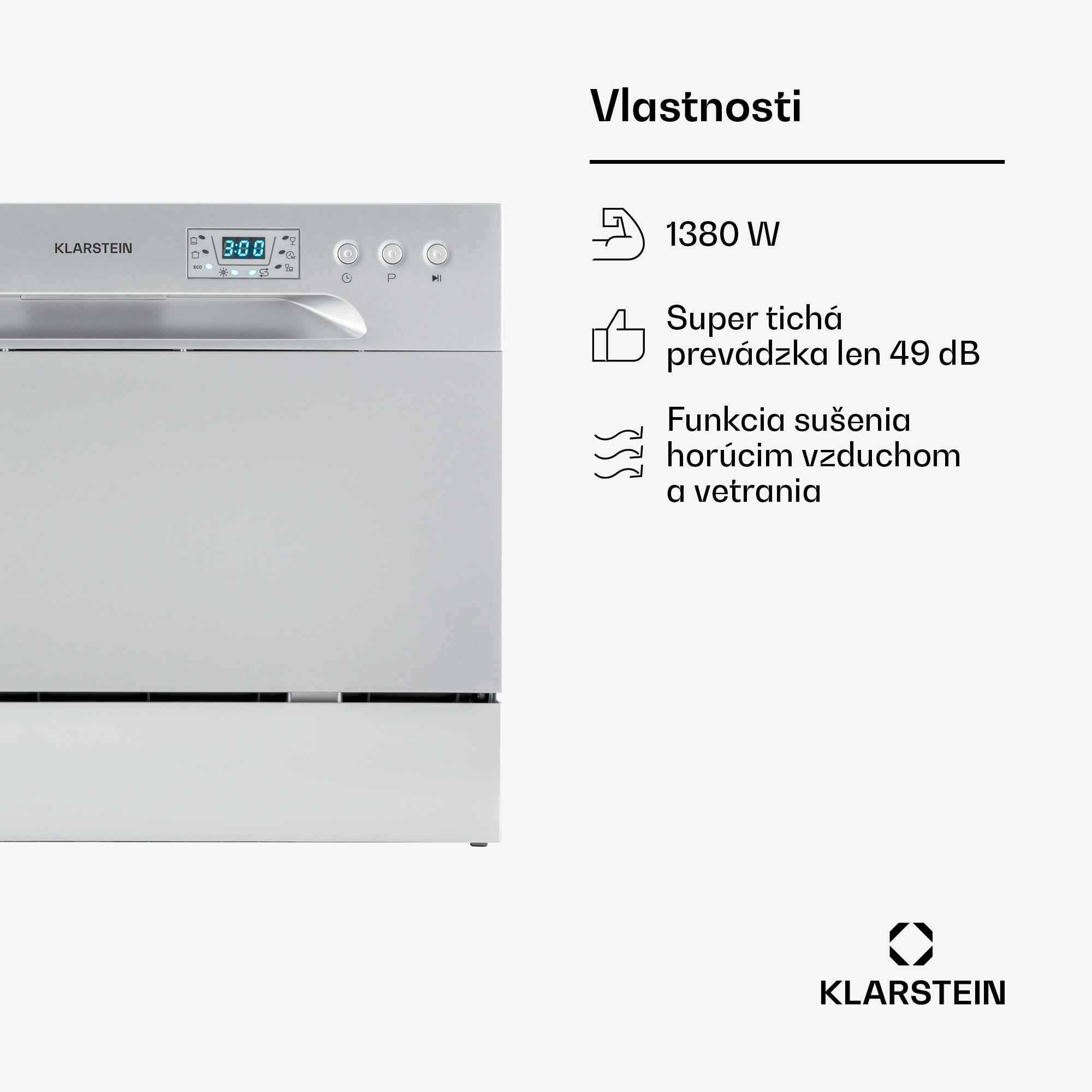 Klarstein Amazonia 6, umývačka riadu, 1300 W, na 6 súprav riadu, energet. trieda F, 49 dB, tlačidlové ovládanie – Obrázok 2
