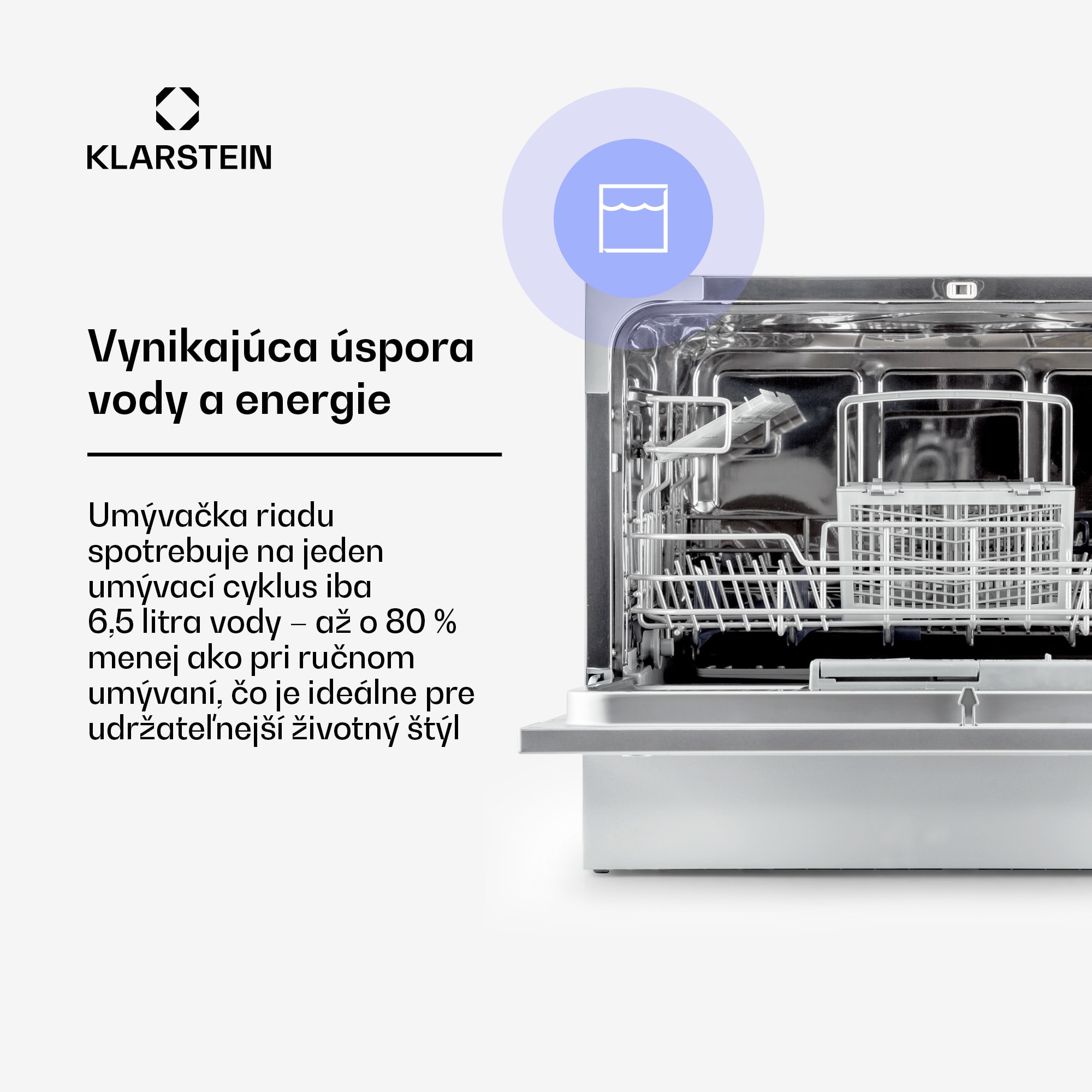 Klarstein Amazonia 6, umývačka riadu, 1300 W, na 6 súprav riadu, energet. trieda F, 49 dB, tlačidlové ovládanie – Obrázok 5