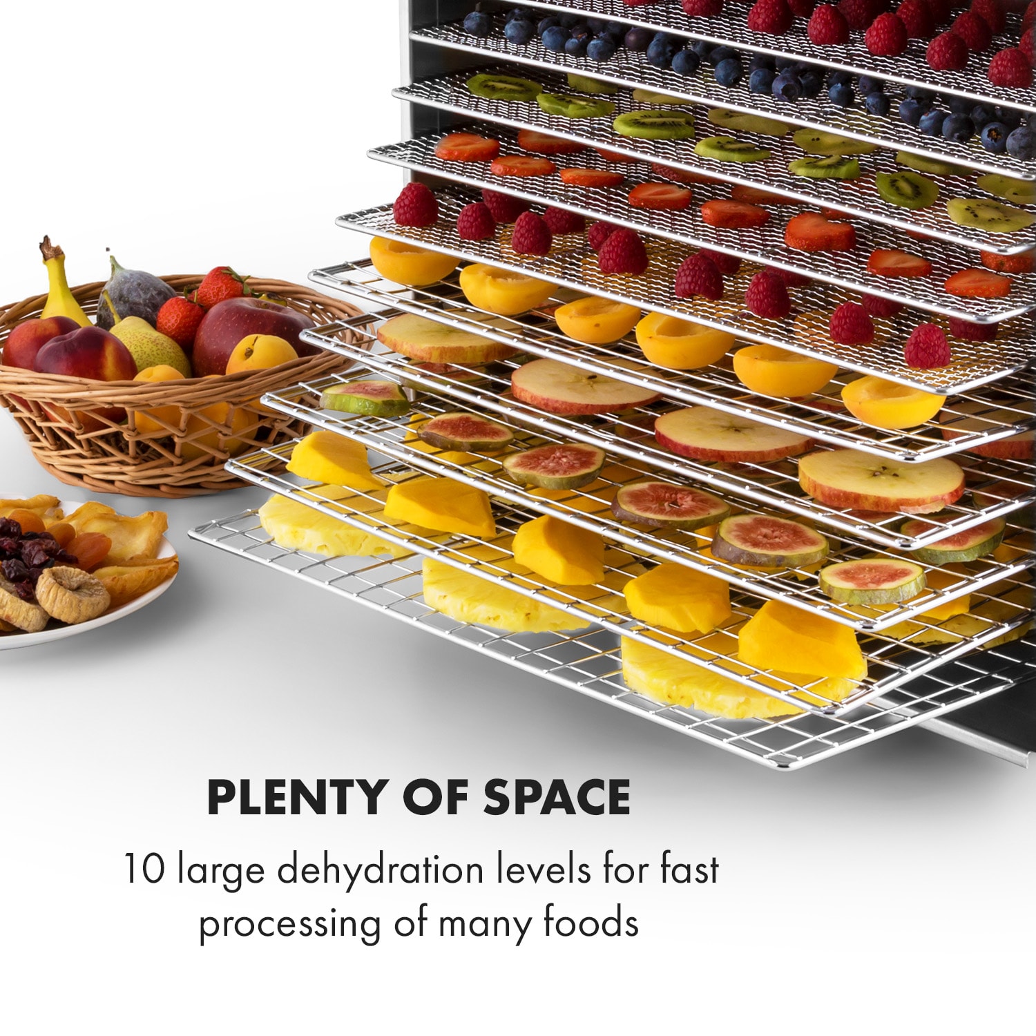 Klarstein Fruit Jerky Steel 10, sušička ovocia, 1000 W, 10 poschodí – Obrázok 3