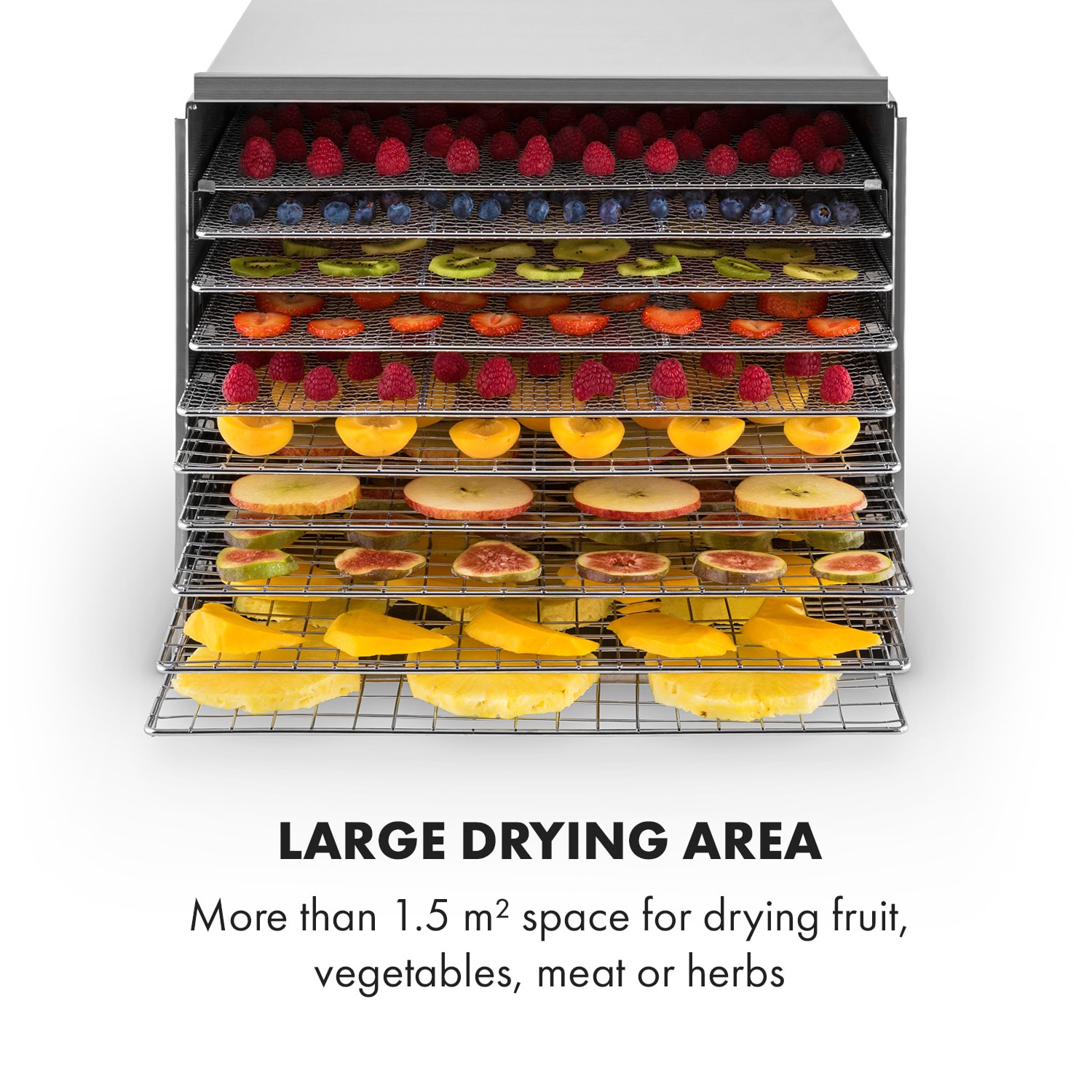 Klarstein Fruit Jerky Steel 10, sušička ovocia, 1000 W, 10 poschodí – Obrázok 4