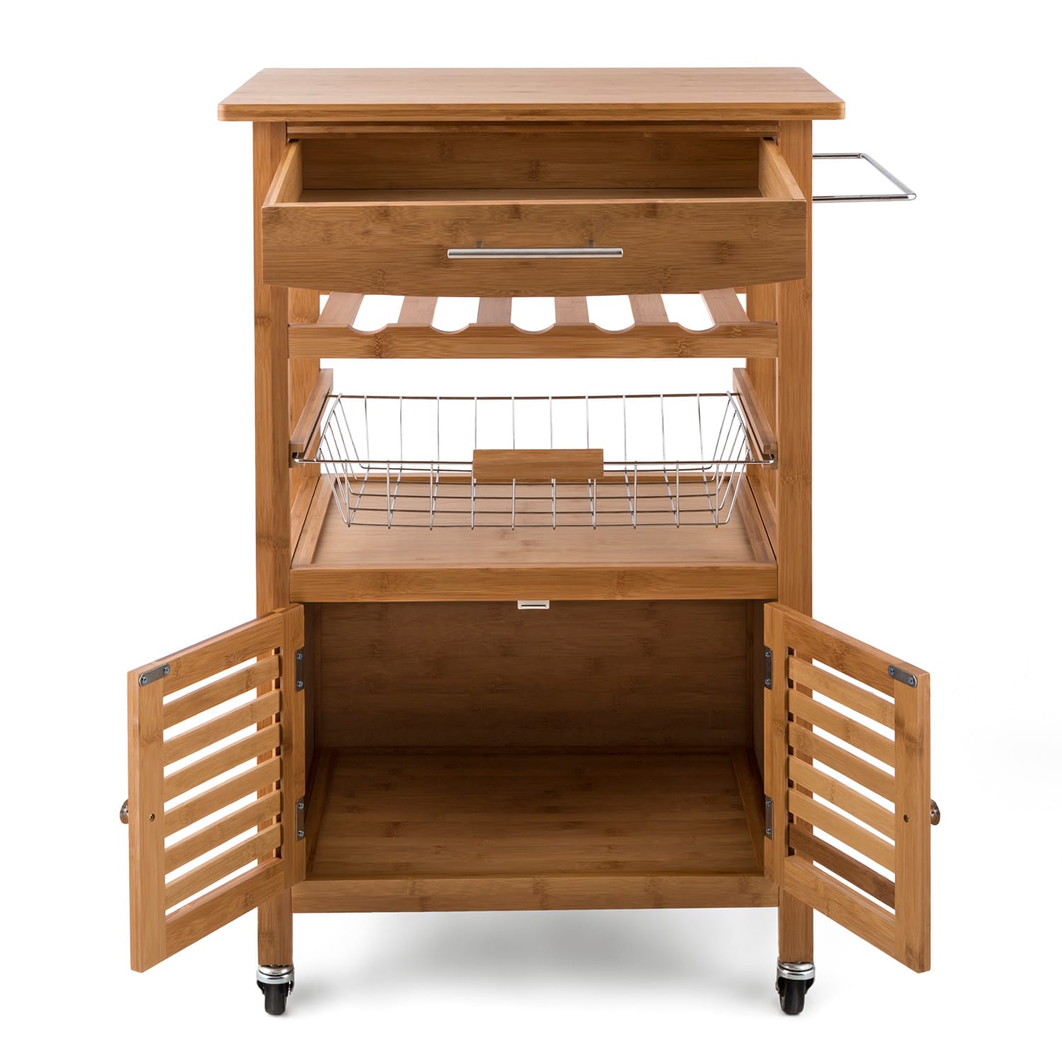 Klarstein Louisiana, servírovací vozík, kuchynský vozík, 5 poschodí, drevený držiak na utierky, mobilný – Obrázok 3