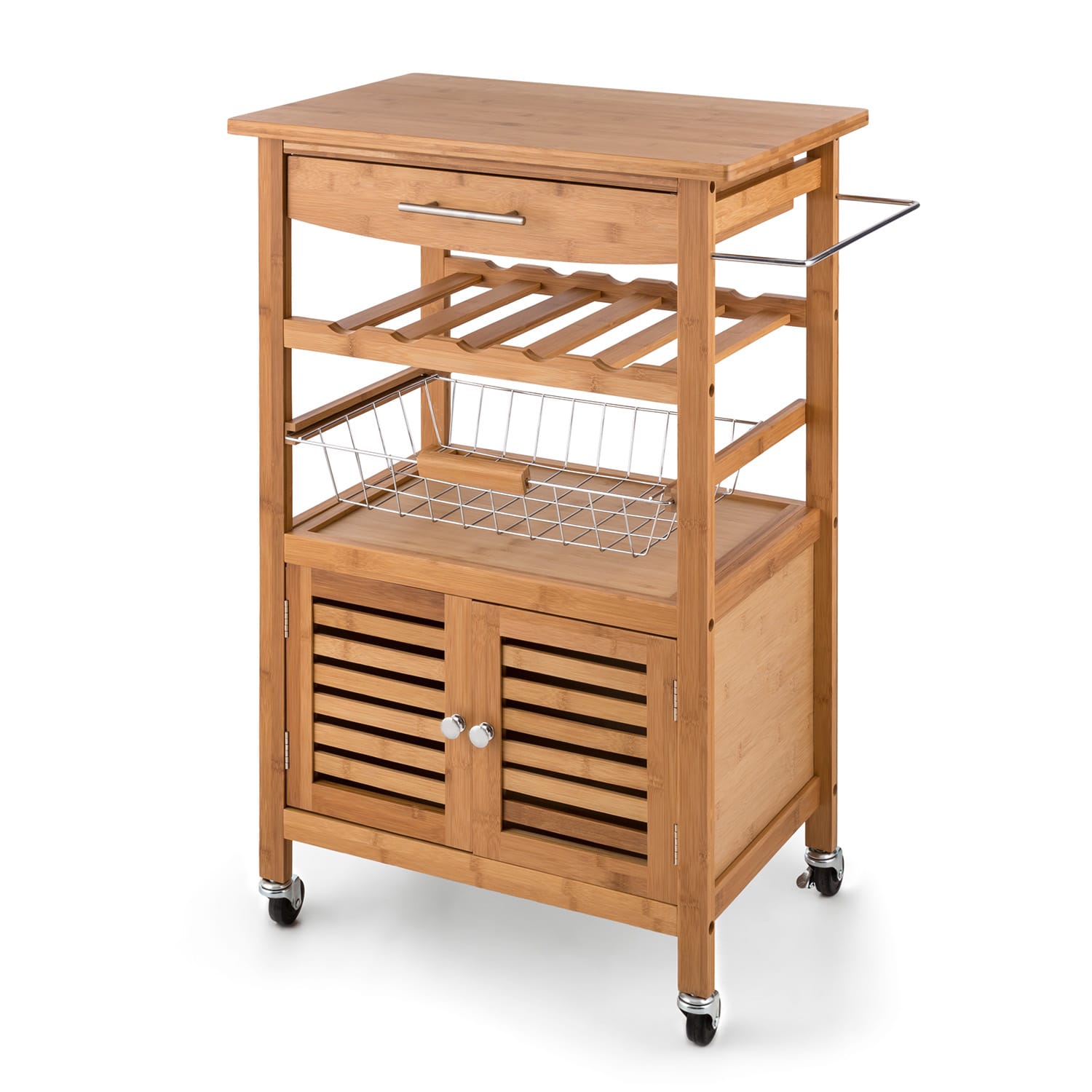 Klarstein Louisiana, servírovací vozík, kuchynský vozík, 5 poschodí, drevený držiak na utierky, mobilný – Obrázok 5
