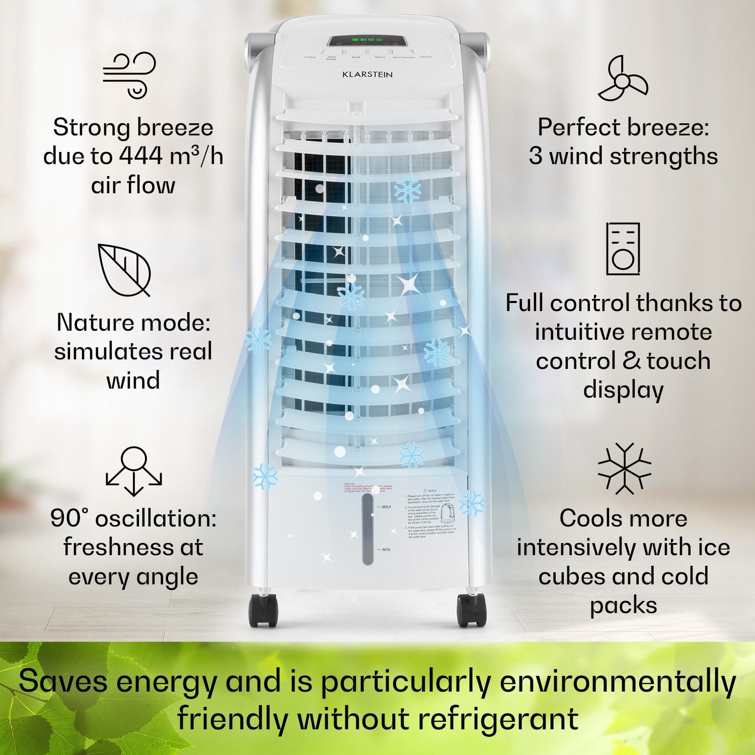 Klarstein Maxfresh, 4 v 1 ochladzovač vzduchu, ventilátor, 65 W, 6 l, diaľkový ovládač, 2 x chladiaci box – Obrázok 3