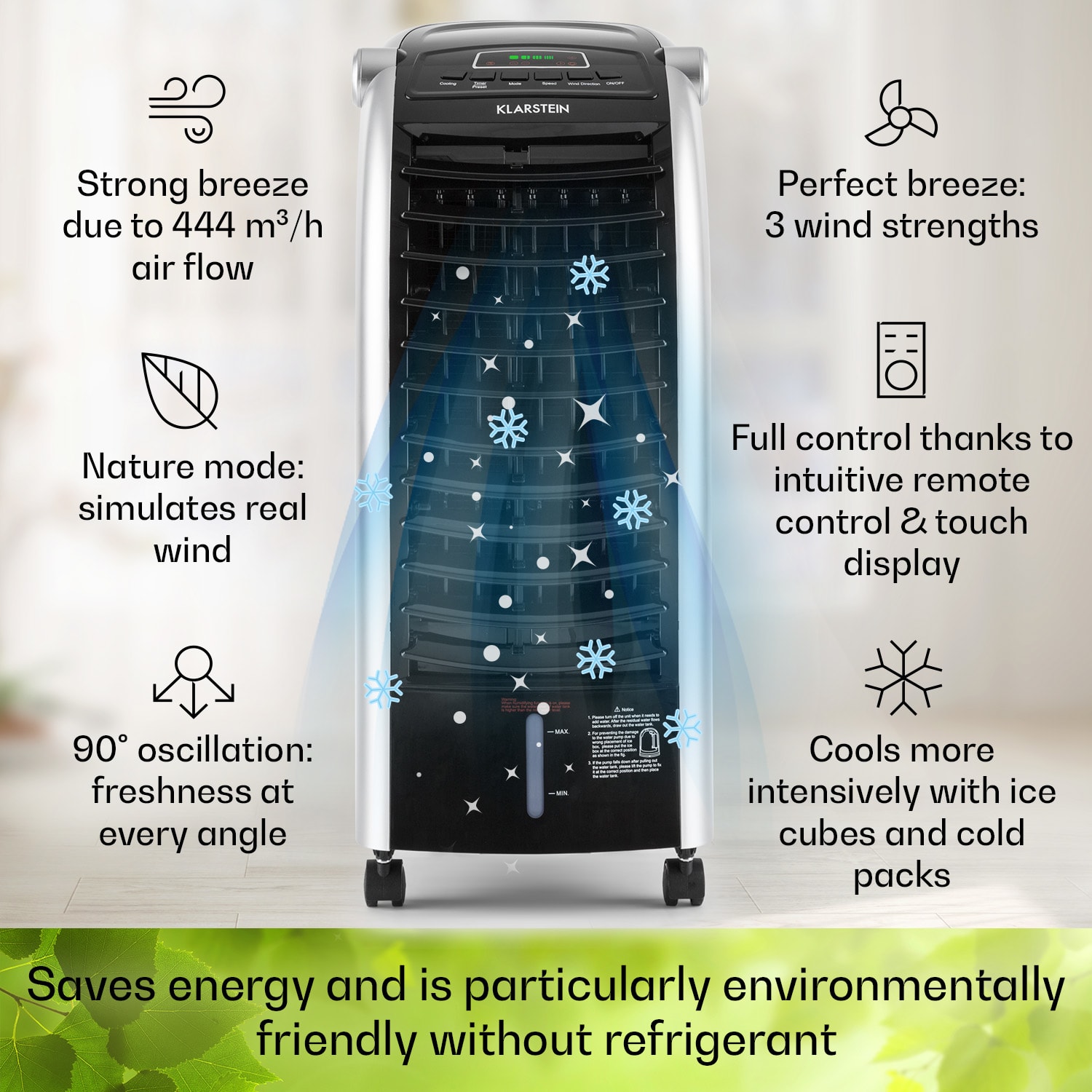 Klarstein Maxfresh, 4 v 1 ochladzovač vzduchu, ventilátor, 65 W, 6 l, diaľkový ovládač, 2 x chladiaci box – Obrázok 3