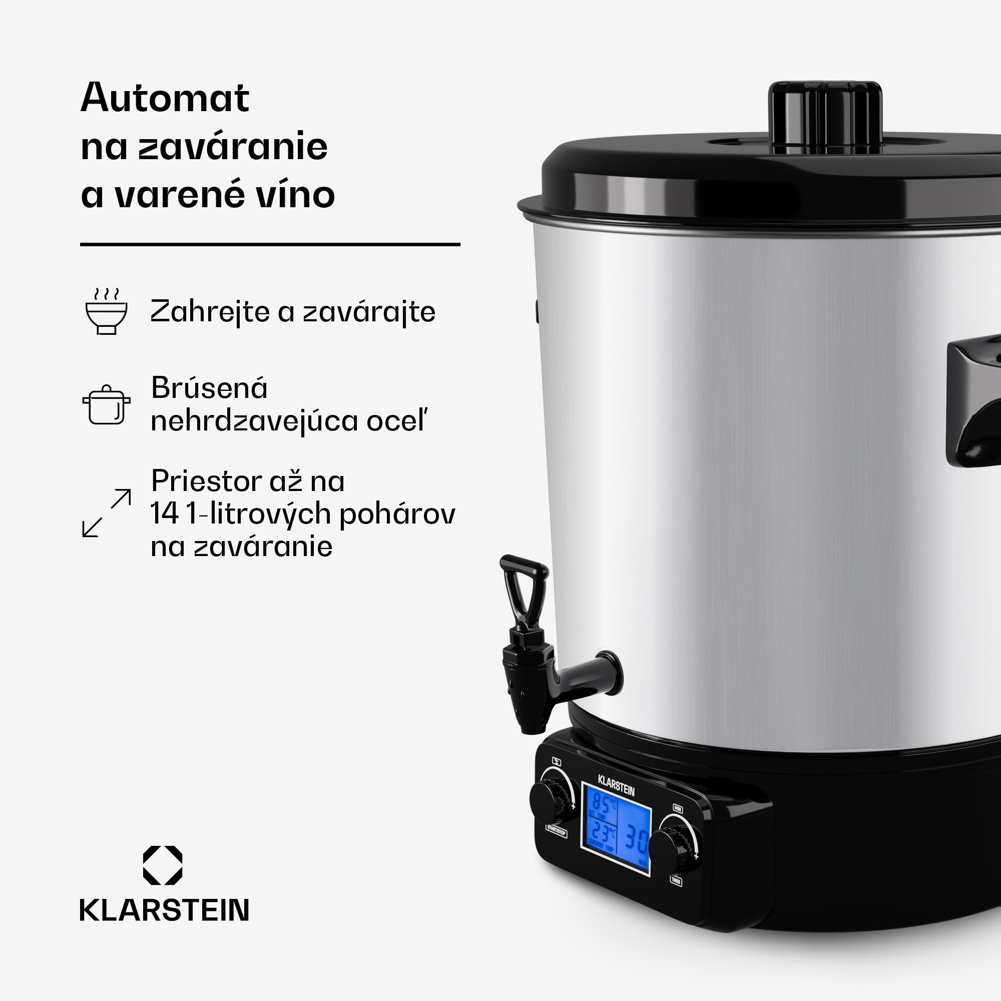 Klarstein Biggie Digital zavárací automat 27l 2000W nehrdzavejúca oceľ – Obrázok 2