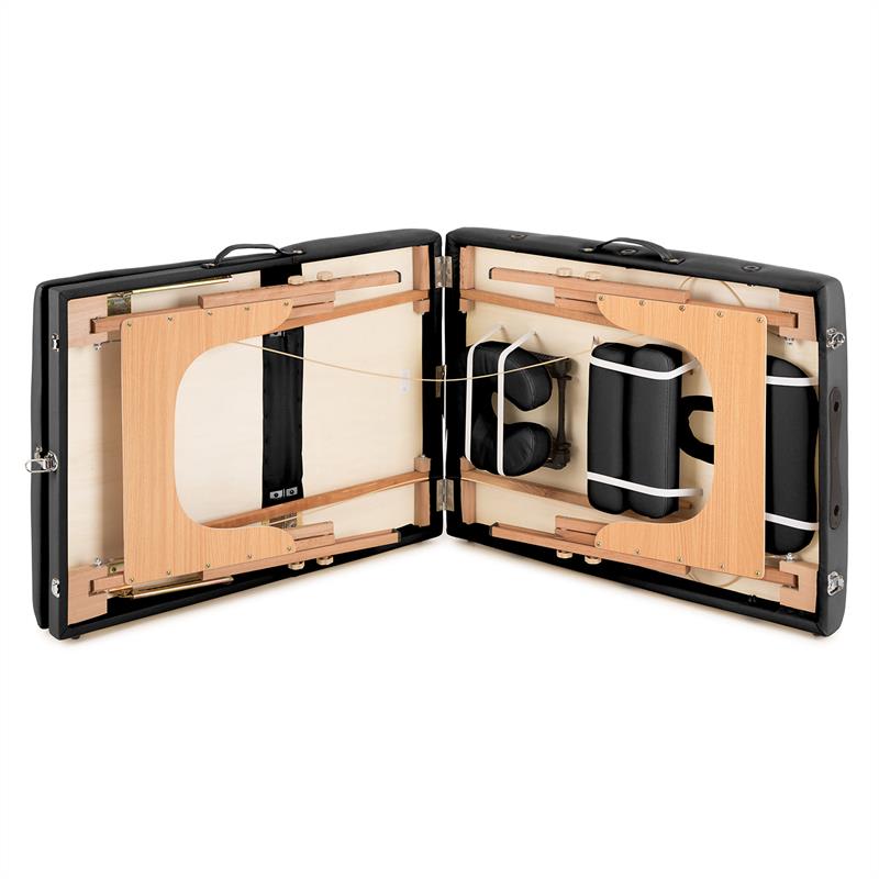 KLARFIT MT 500, masážny stôl, 210 cm, 200 kg, sklápací, jemný povrch, taška, čierny – Obrázok 4