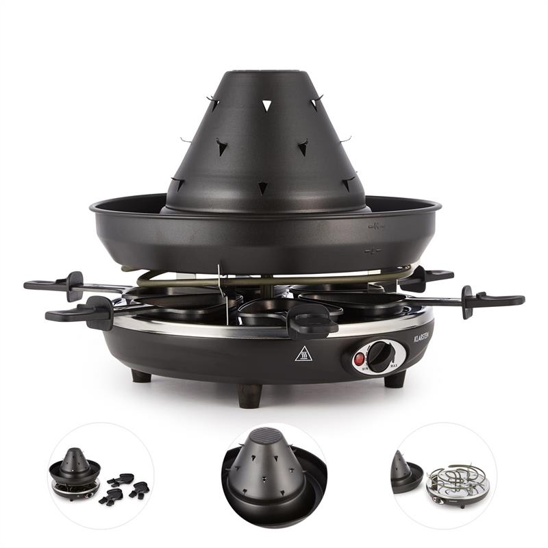 Klarstein Taste Volcano, raclette gril, 1500 W, tatársky gril, 8 osôb – Obrázok 5
