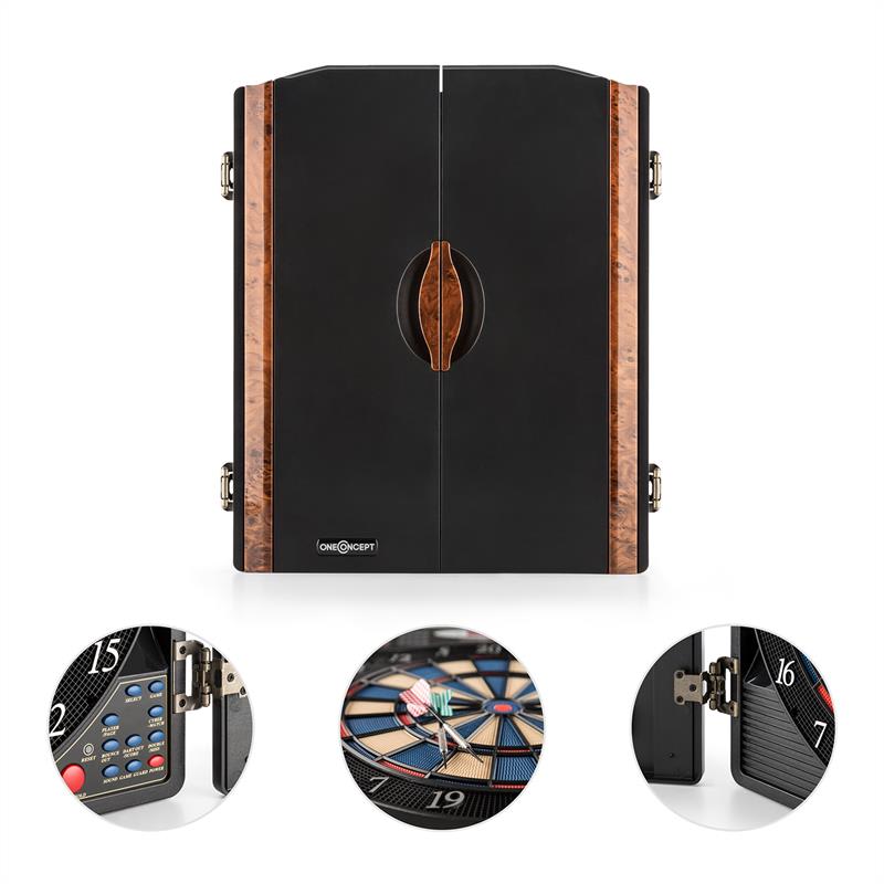 OneConcept Masterdarter, drevený vzhľad, terč na šípky, automat na šípky, mäkký hrot, dvierka – Obrázok 3