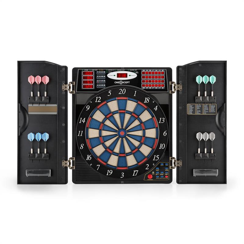 OneConcept Masterdarter, kovový vzhľad, terč na šípky, automat na šípky, mäkký hrot, dvierka – Obrázok 2