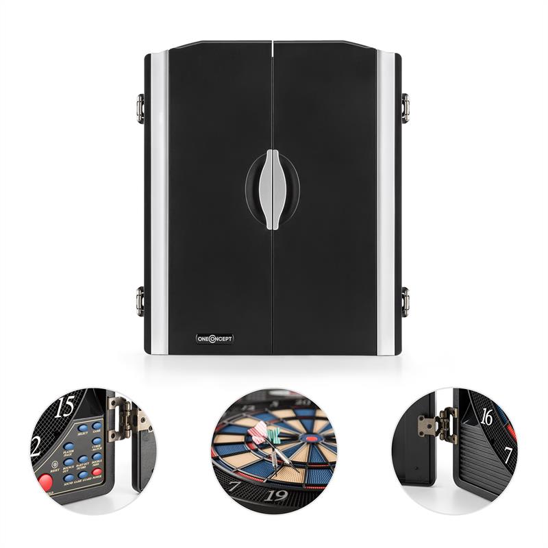 OneConcept Masterdarter, kovový vzhľad, terč na šípky, automat na šípky, mäkký hrot, dvierka – Obrázok 3