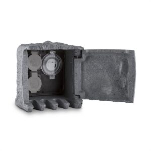 Waldbeck Timer Rock, záhradná zásuvka, 2-itý rozdeľovač, 5 m, spínacie hodiny, skala, tmavosivá