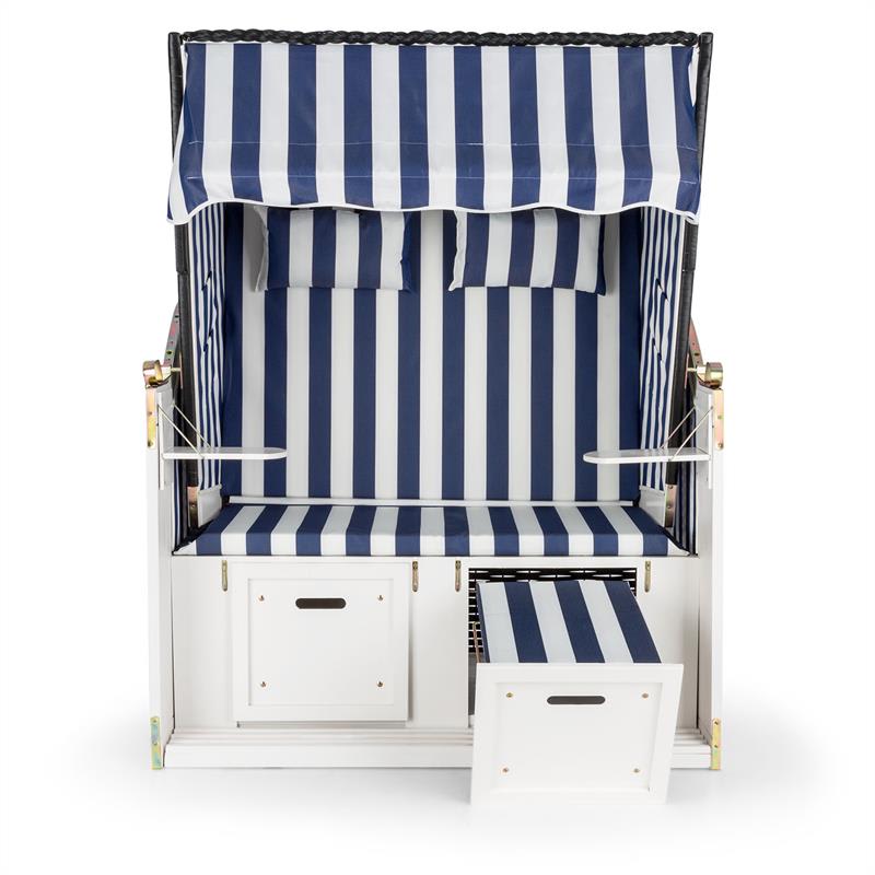 Blumfeldt Hiddensee, plážové sedenie, plážový kôš XL, dvojsedadlo, ležadlo, borovica, modré/biele, pruhovaný motív – Obrázok 2