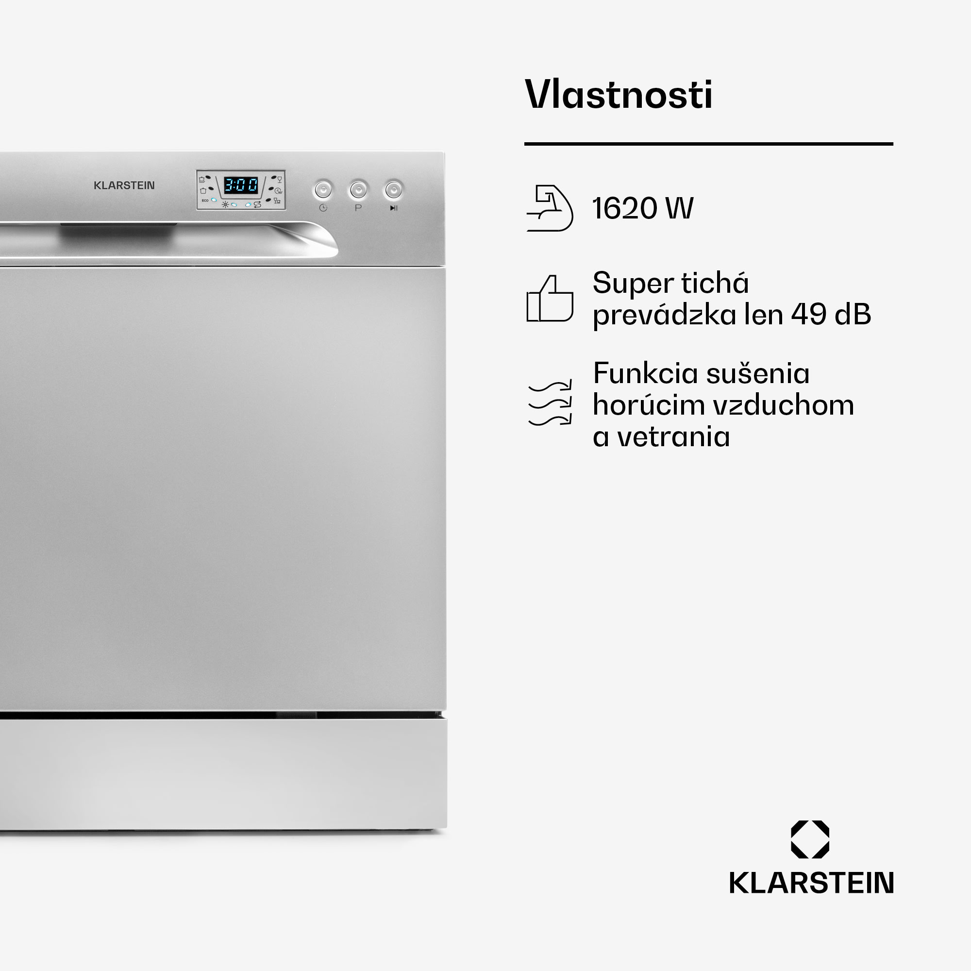Klarstein Amazonia 8, umývačka riadu, 1620 W, na 8 súprav riadu, energet. trieda F, 49 dB, aquastop – Obrázok 2