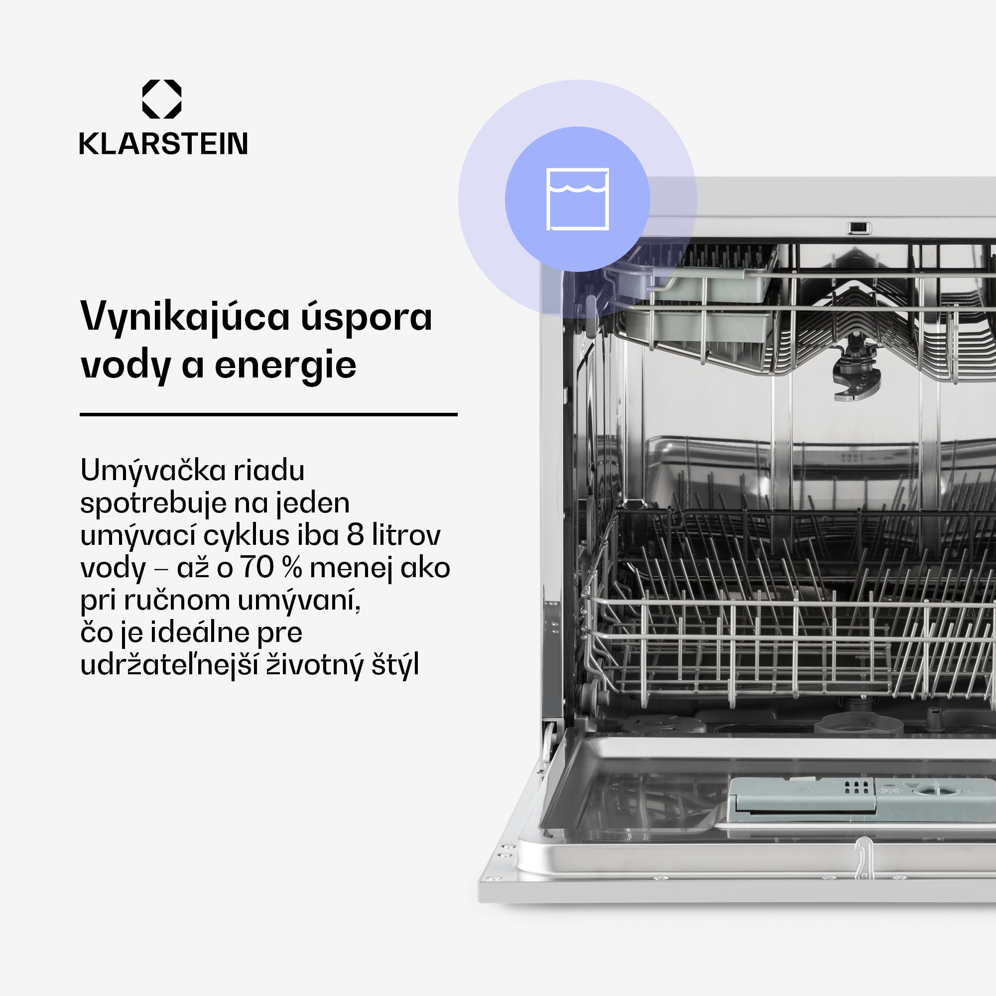 Klarstein Amazonia 8, umývačka riadu, 1620 W, na 8 súprav riadu, energet. trieda F, 49 dB, aquastop – Obrázok 5