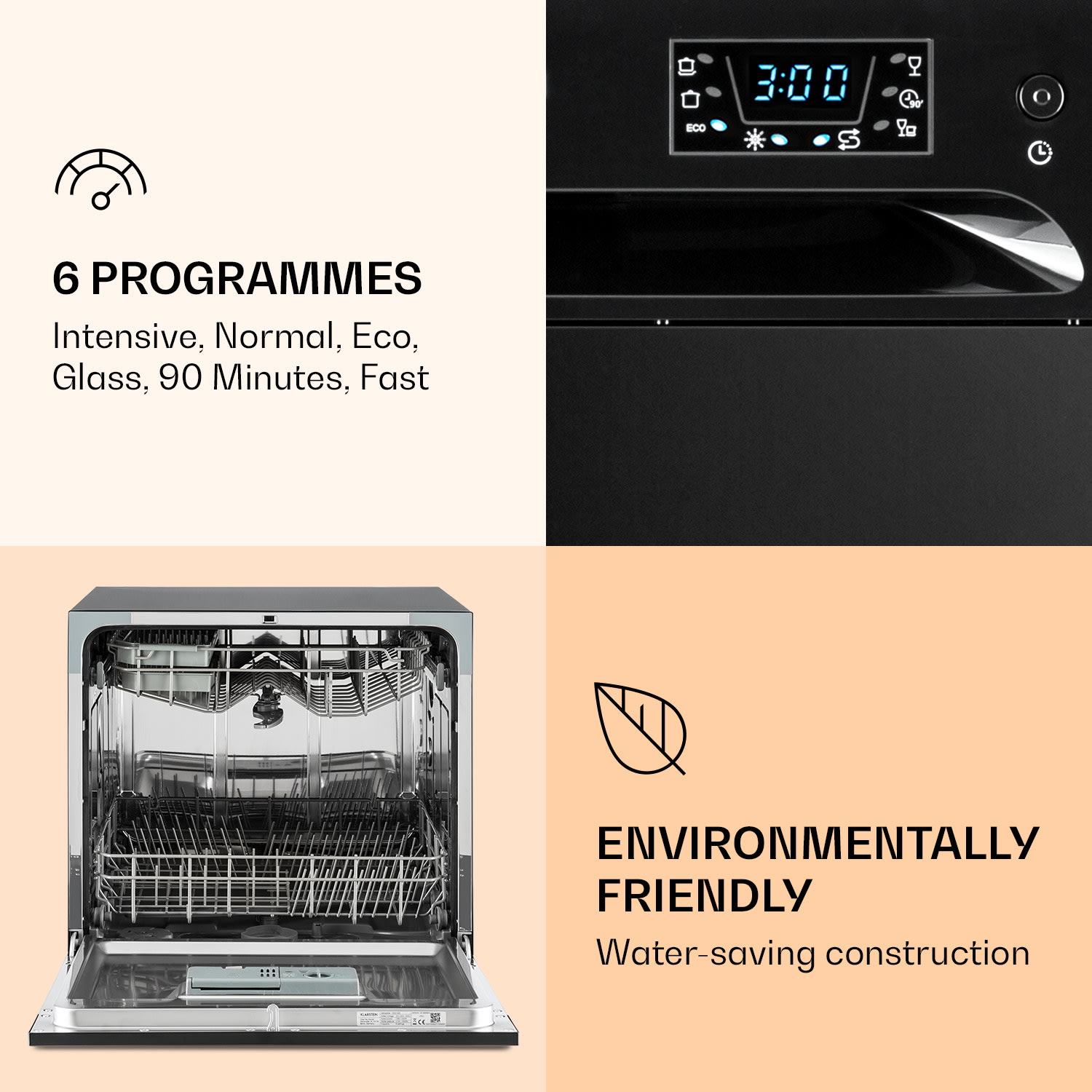 Klarstein Amazonia 8, umývačka riadu, 1620 W, na 8 súprav riadu, energet. trieda F, 49 dB, aquastop – Obrázok 4