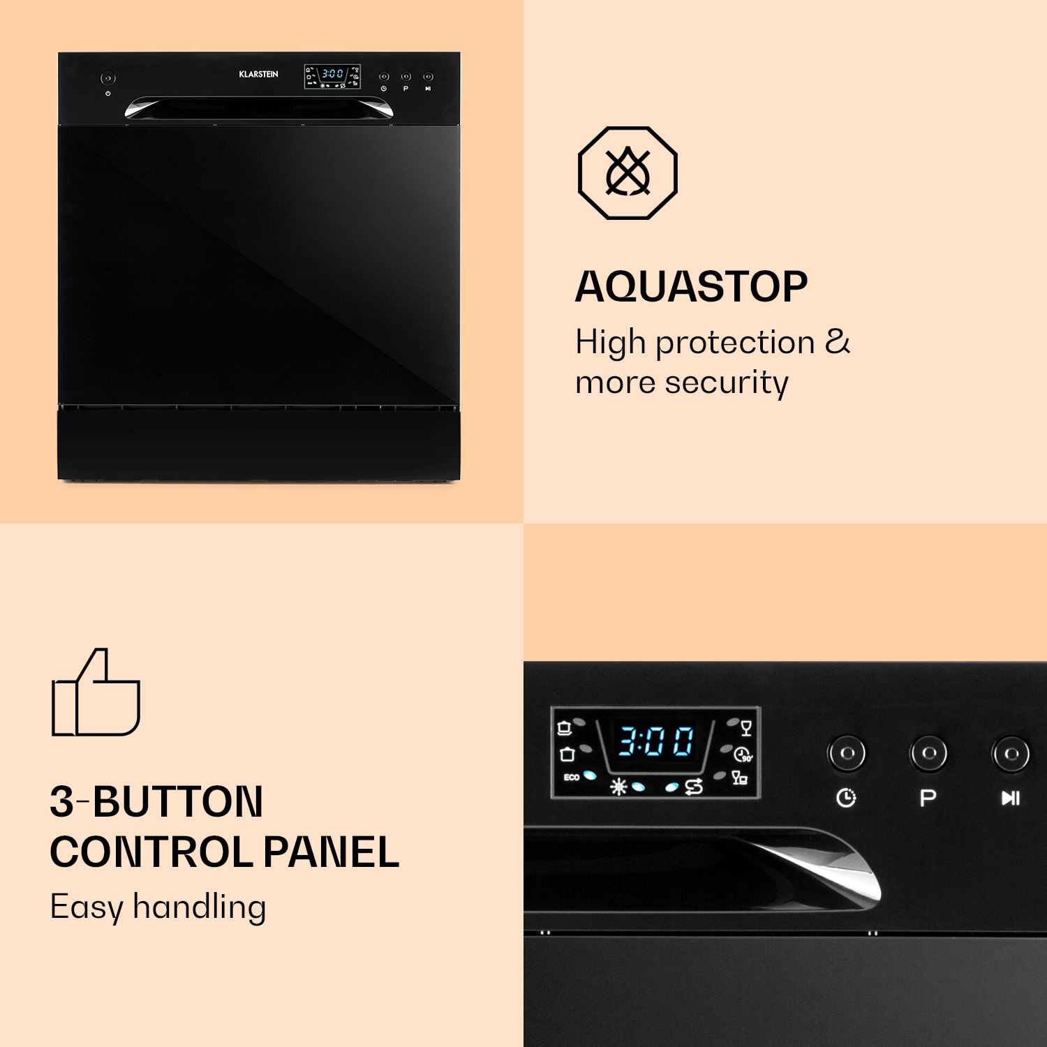 Klarstein Amazonia 8, umývačka riadu, 1620 W, na 8 súprav riadu, energet. trieda F, 49 dB, aquastop – Obrázok 5