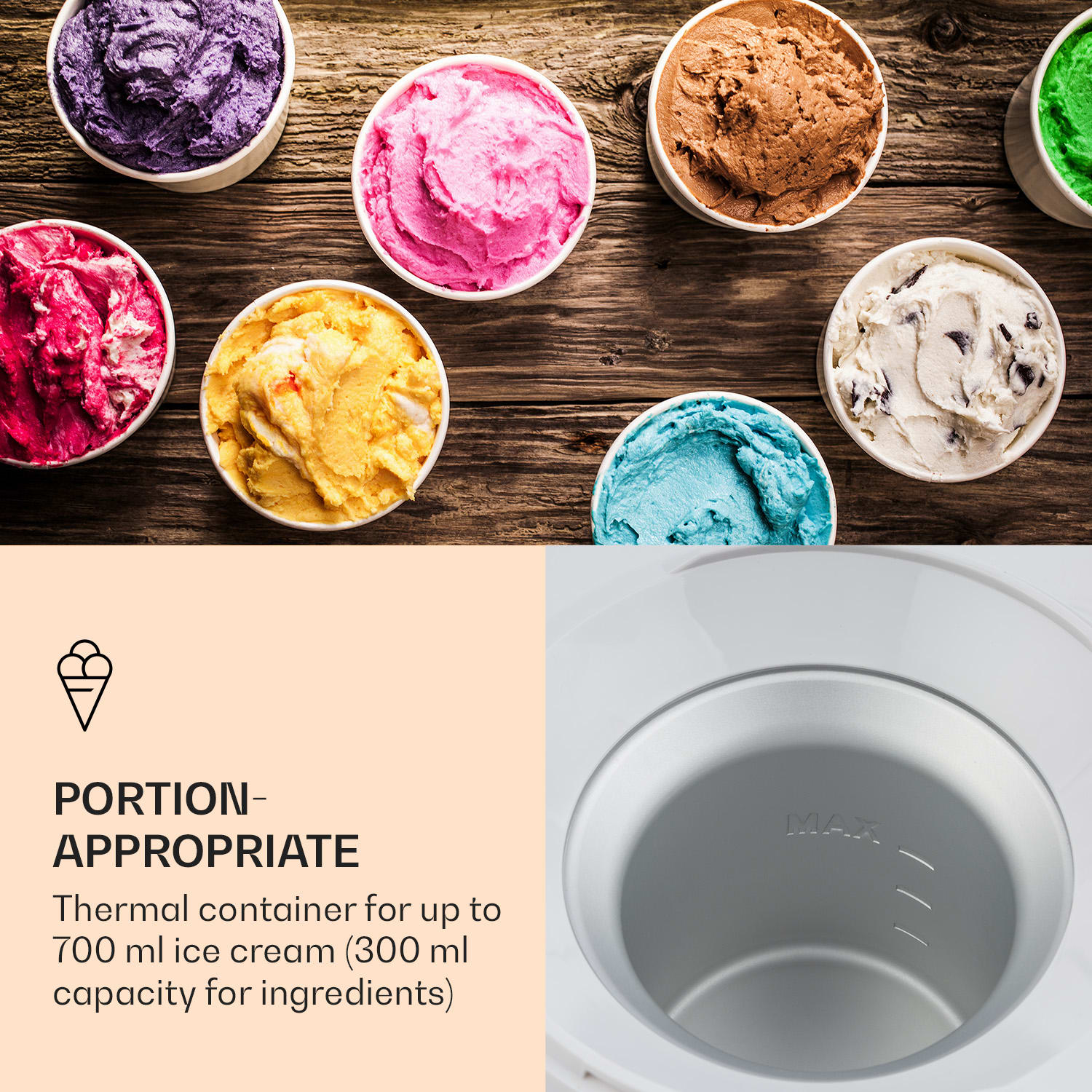 Klarstein Schneeflöckchen, zmrzlinovač, termoelektrický, 700 ml, tichý chod, biely – Obrázok 5