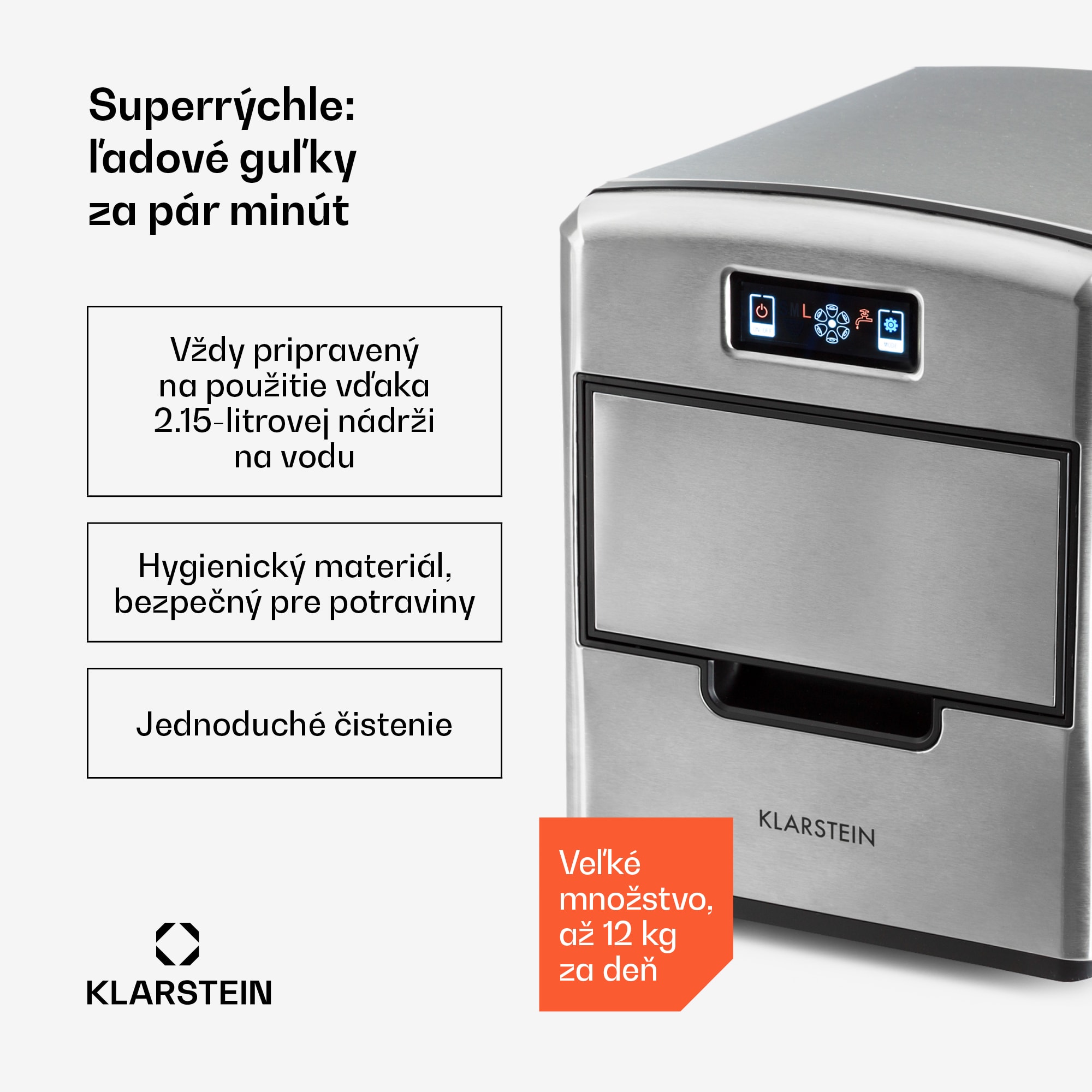Klarstein Metropolitan, výrobník ľadu, 12 kg/24 h, digitálny displej – Obrázok 2