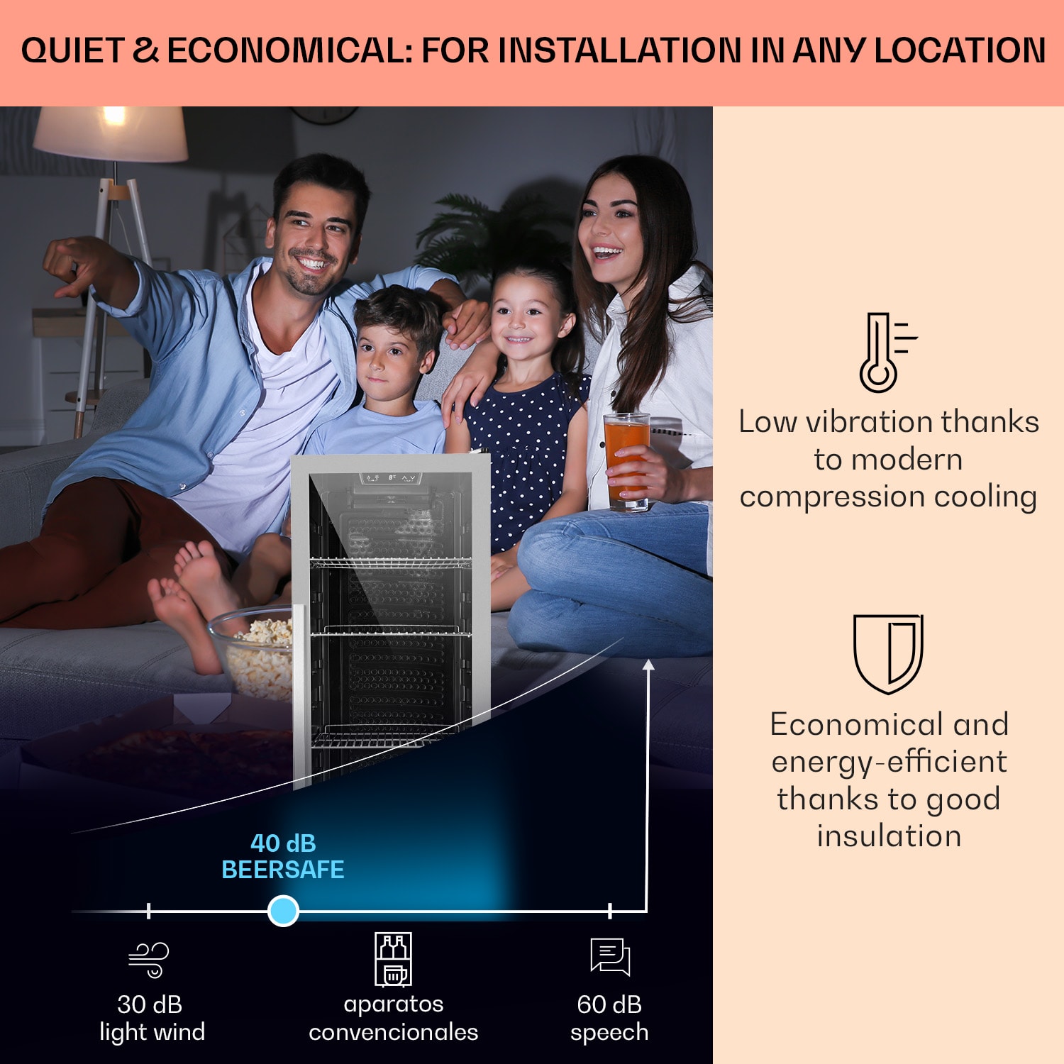 Klarstein Beersafe 6XL, chladnička na nápoje, 201 l, 0-10°C, sklo, energet. trieda G, nehrdzavejúca oceľ – Obrázok 3