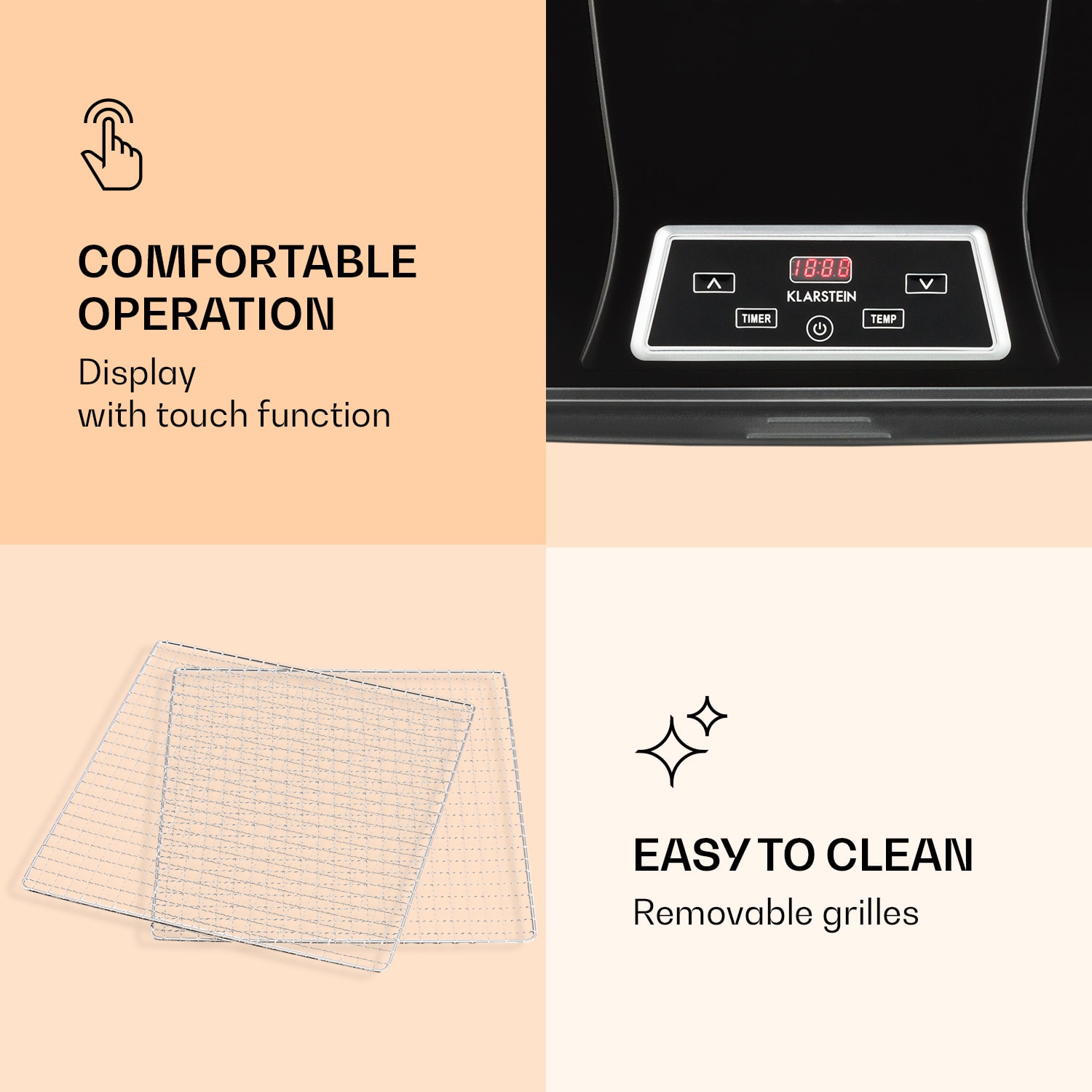 Klarstein Fruit Jerky Plus 6, sušička ovocia, 420-500 W, časovač, 6 poschodí, čierna – Obrázok 4