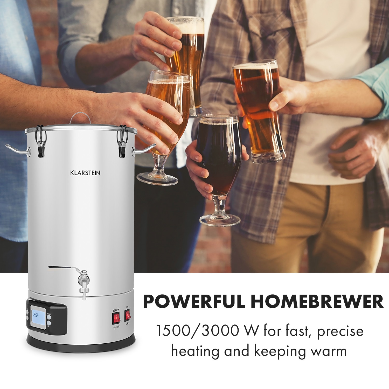 Klarstein Maischfest 25, sladový kotol, 5 dielov, 25 l, 1500/3000 W, dotykový LCD, nehrdzavejúca oceľ – Obrázok 2