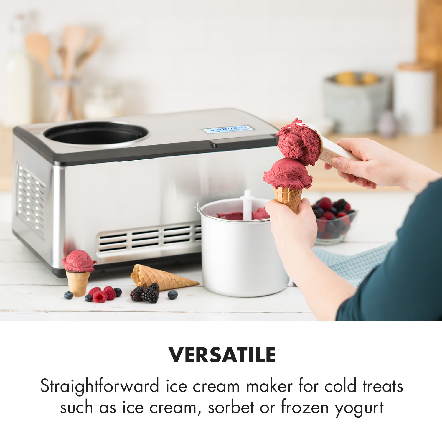 Klarstein Dolce Bacio, zmrzlinovač, kompresor, 2 l, LCD displej, dotykový panel, nehrdzavejúca oceľ – Obrázok 2