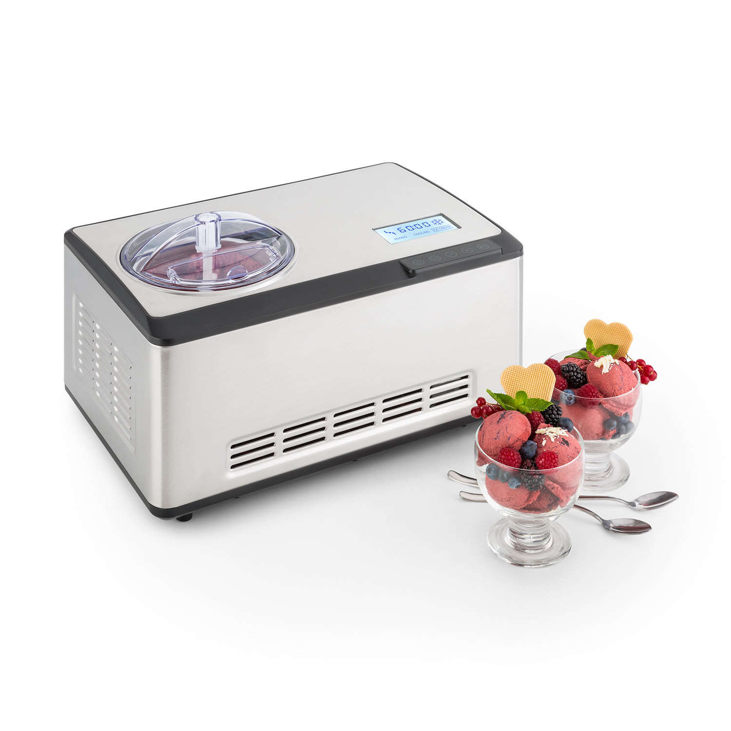 Klarstein Dolce Bacio, zmrzlinovač, kompresor, 2 l, LCD displej, dotykový panel, nehrdzavejúca oceľ