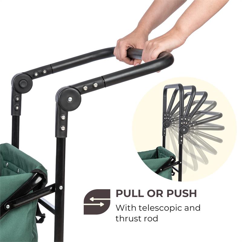Waldbeck Easy Rider, ťahací vozík, do 70 kg, teleskopická tyč, sklopný, zelený – Obrázok 3