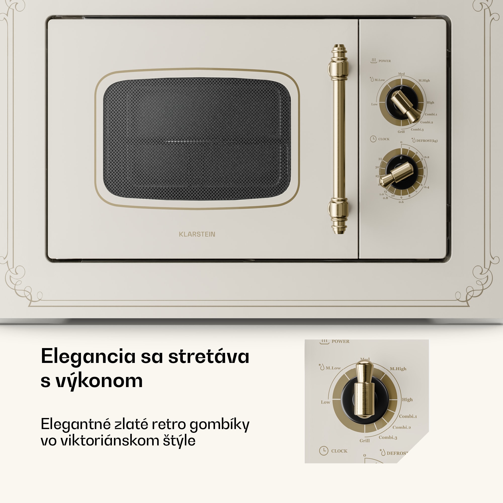 Klarstein Victoria 20, vstavaná mikrovlnná rúra, 20 l, 800 W, gril: 1000 W, slonová kosť – Obrázok 3