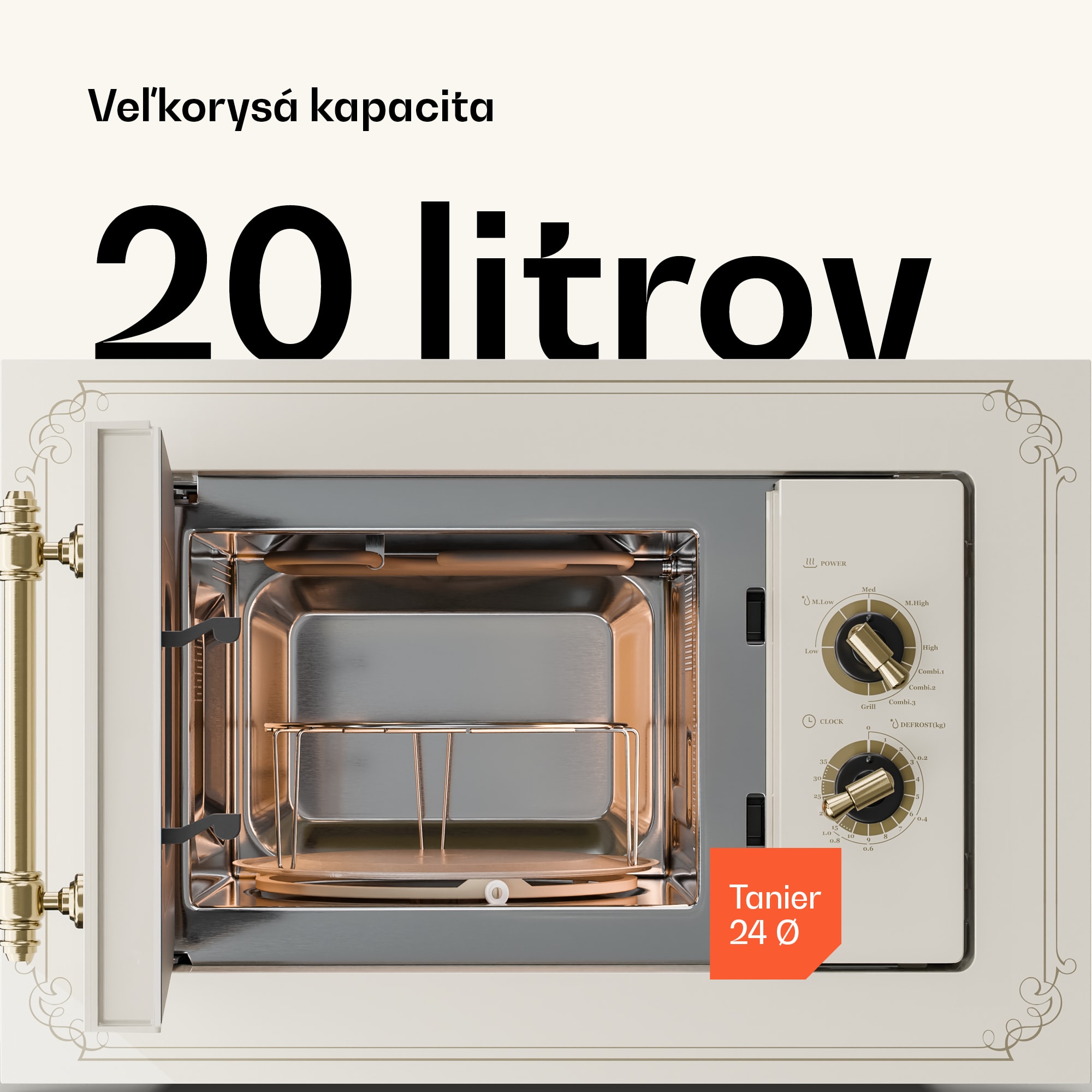 Klarstein Victoria 20, vstavaná mikrovlnná rúra, 20 l, 800 W, gril: 1000 W, slonová kosť – Obrázok 4