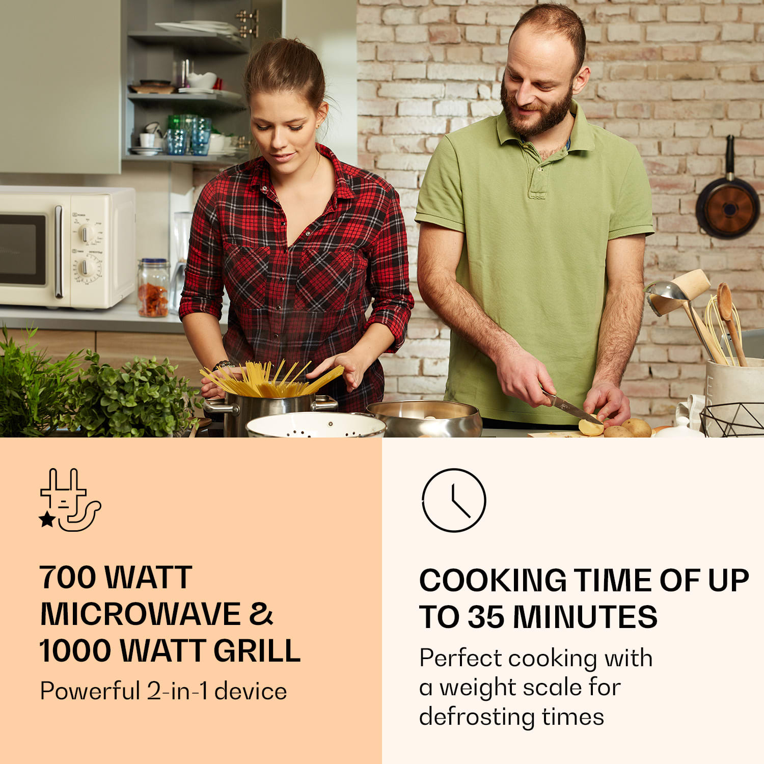 Klarstein Caroline, mikrovlnná rúra, 20 l, 700/1000 W, Ø 25,5 cm, QuickSelect, retro, krémová – Obrázok 2