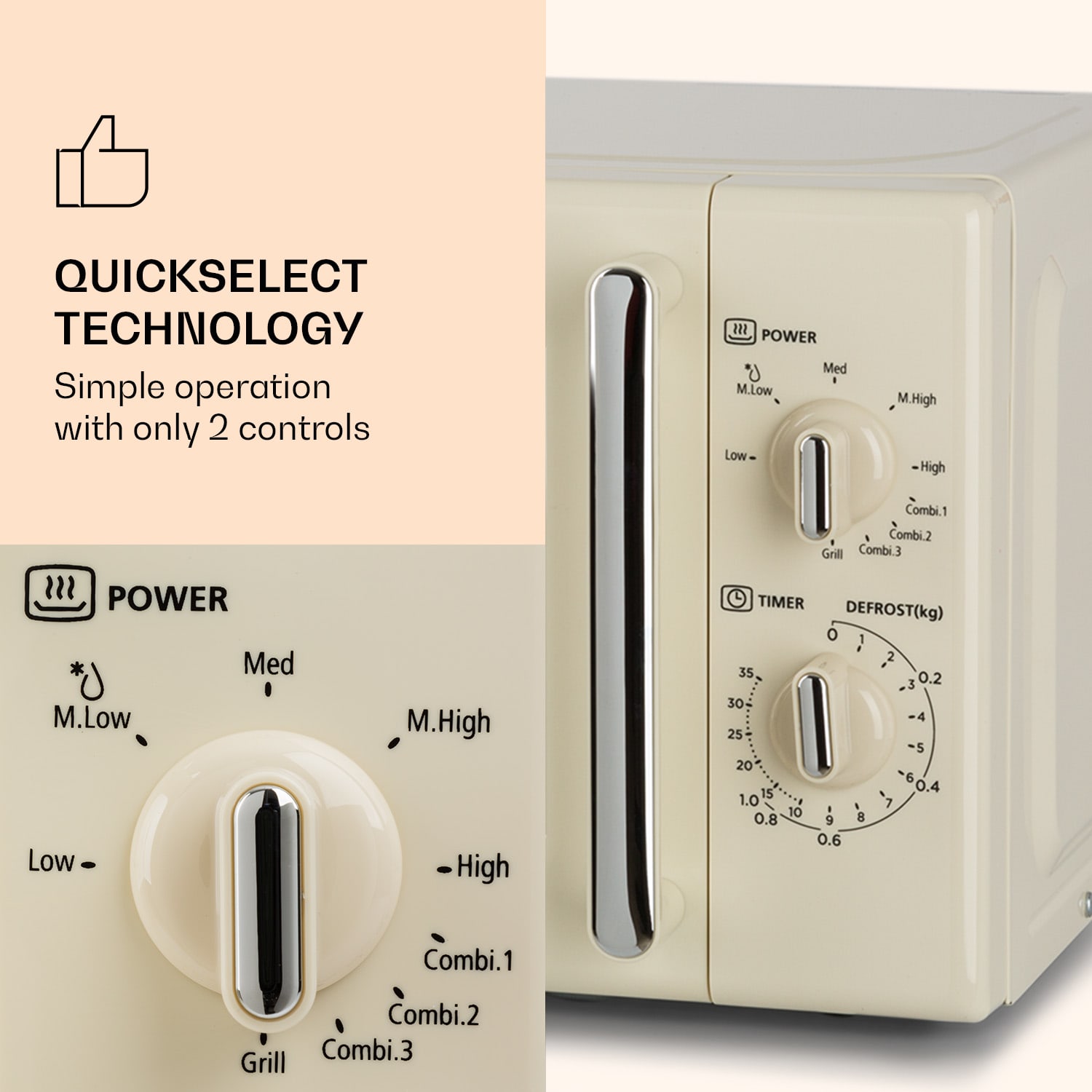 Klarstein Caroline, mikrovlnná rúra, 20 l, 700/1000 W, Ø 25,5 cm, QuickSelect, retro, krémová – Obrázok 4