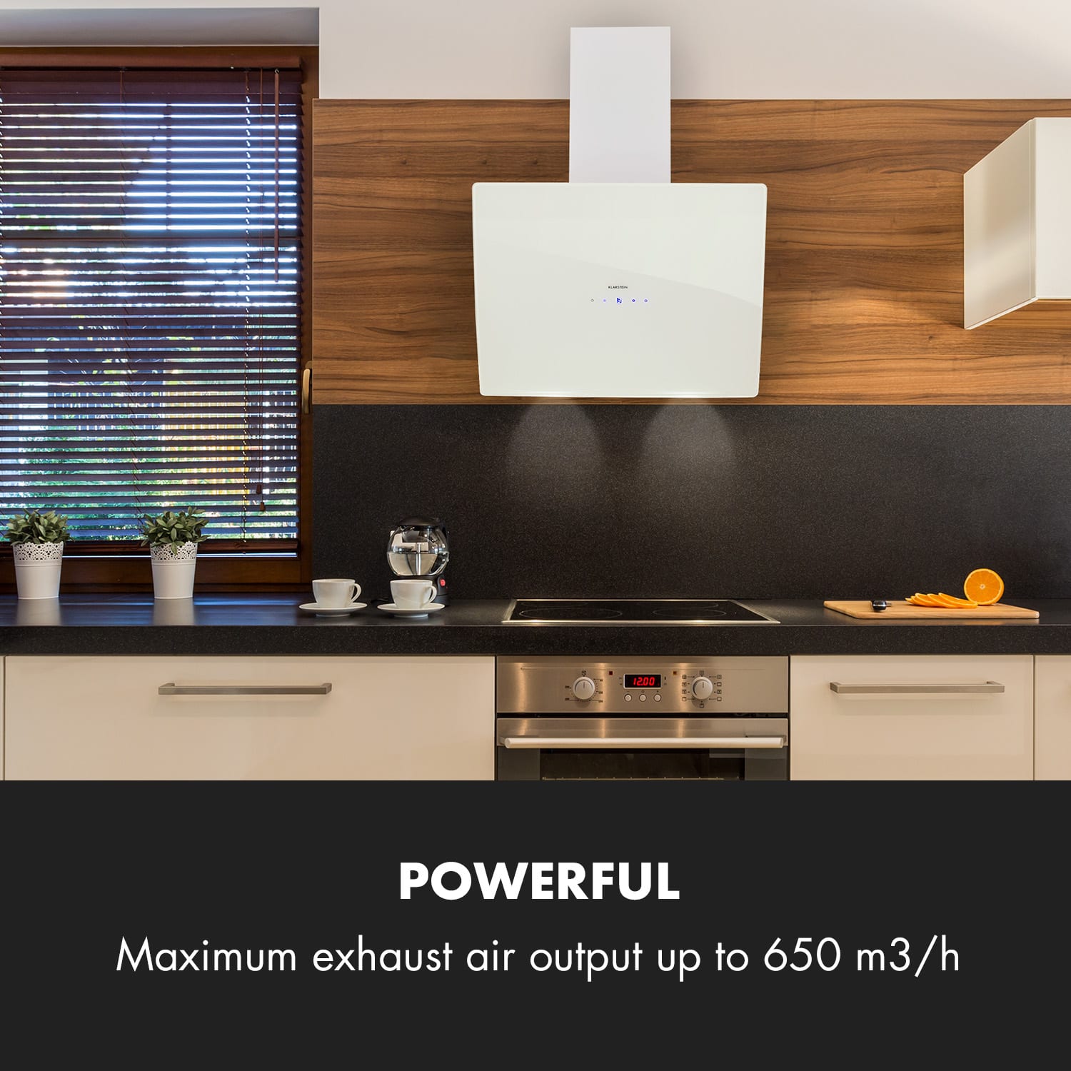 Klarstein Annabelle 60, digestor, 60 cm, nástenný, 595 m³/h, dotykový panel, sklo, biely – Obrázok 2