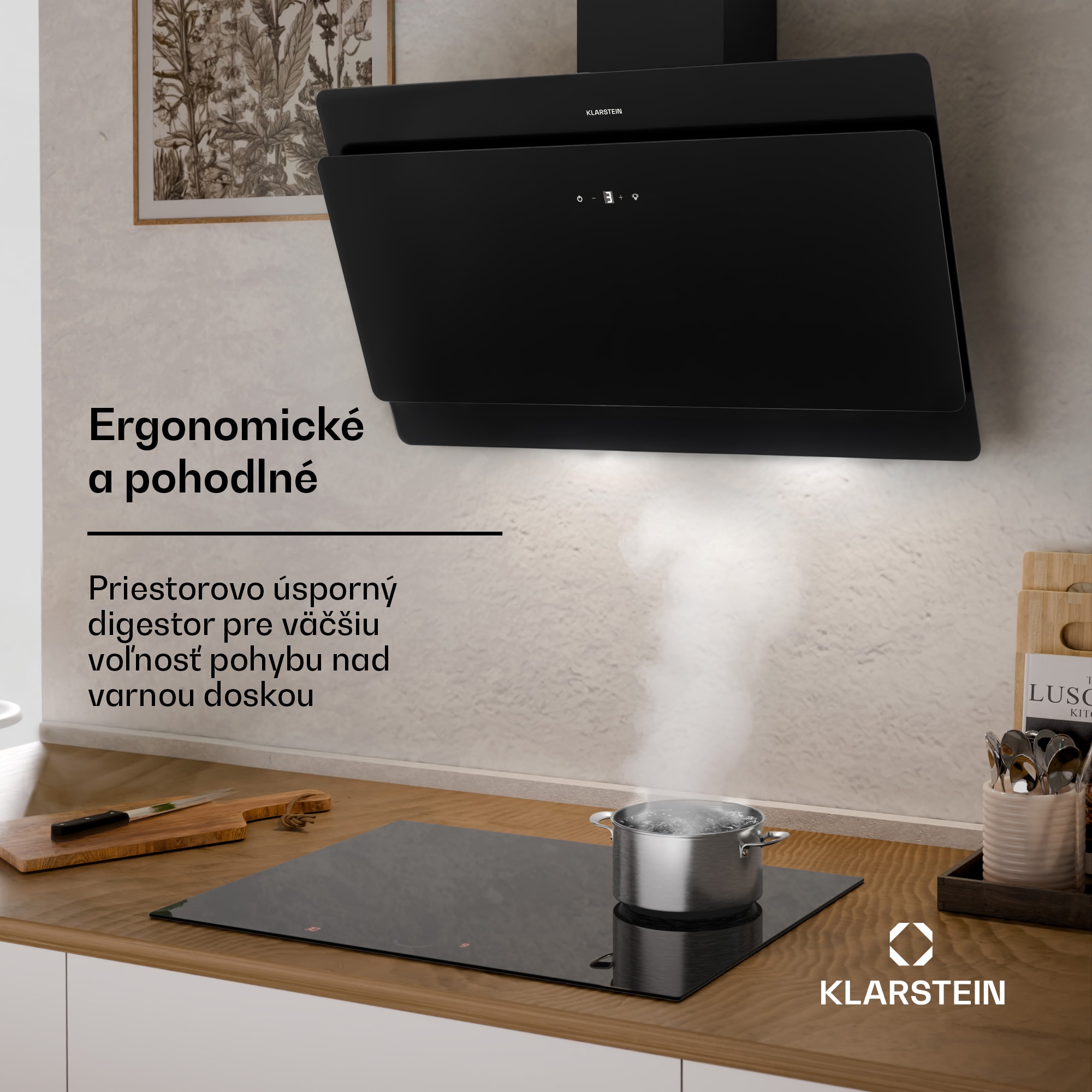 Klarstein Aurica 60, digestor, 60 cm, nástenný, 620 m³/h, LED, dotykové ovládanie, sklo, čierny – Obrázok 2