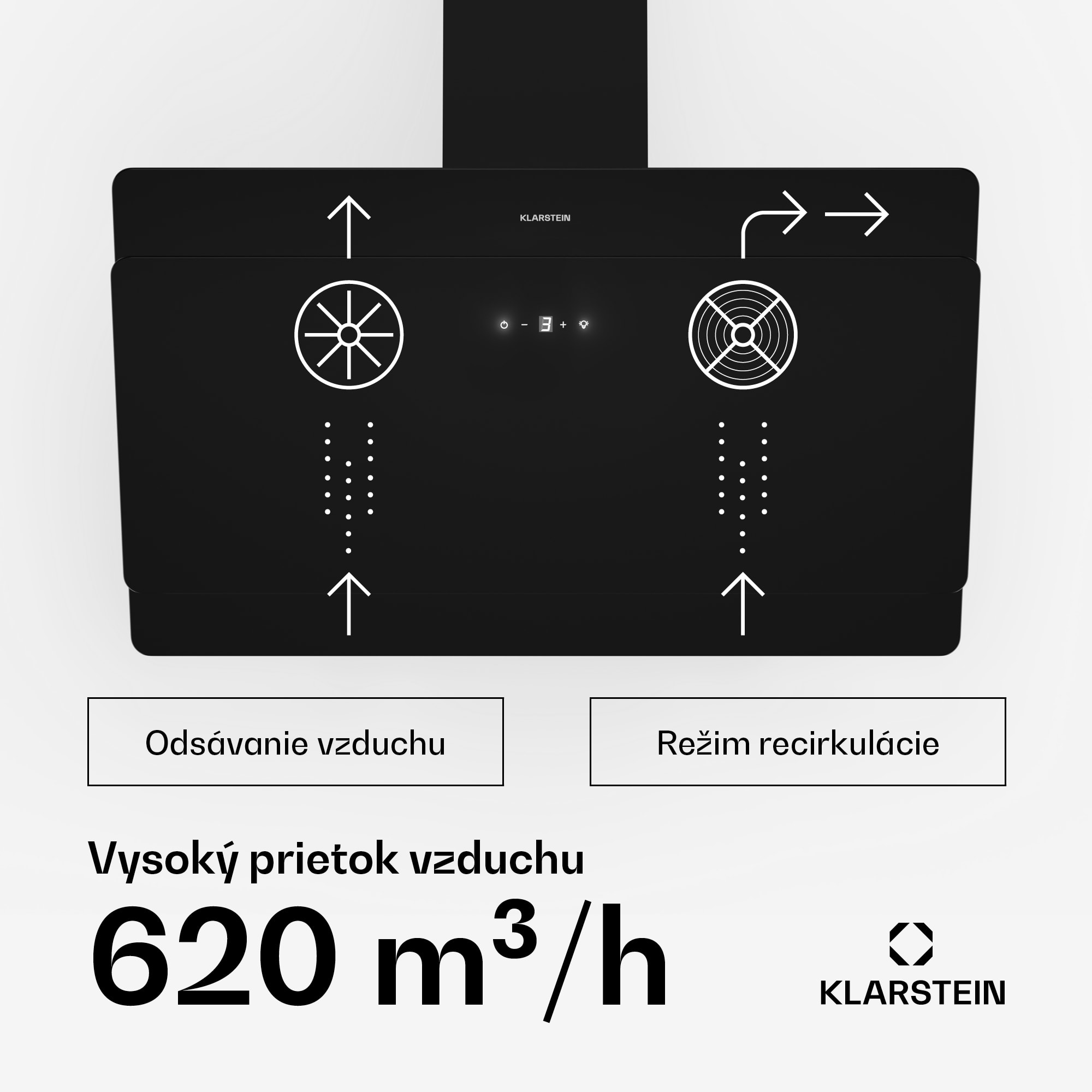 Klarstein Aurica 60, digestor, 60 cm, nástenný, 620 m³/h, LED, dotykové ovládanie, sklo, čierny – Obrázok 3