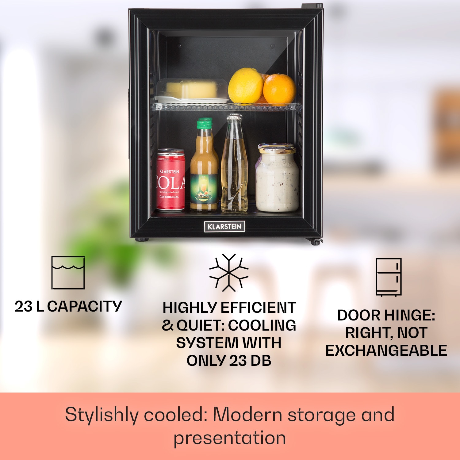 Klarstein Brooklyn 24, mini chladnička, sklenené dvierka, LED osvetlenie, police – Obrázok 2