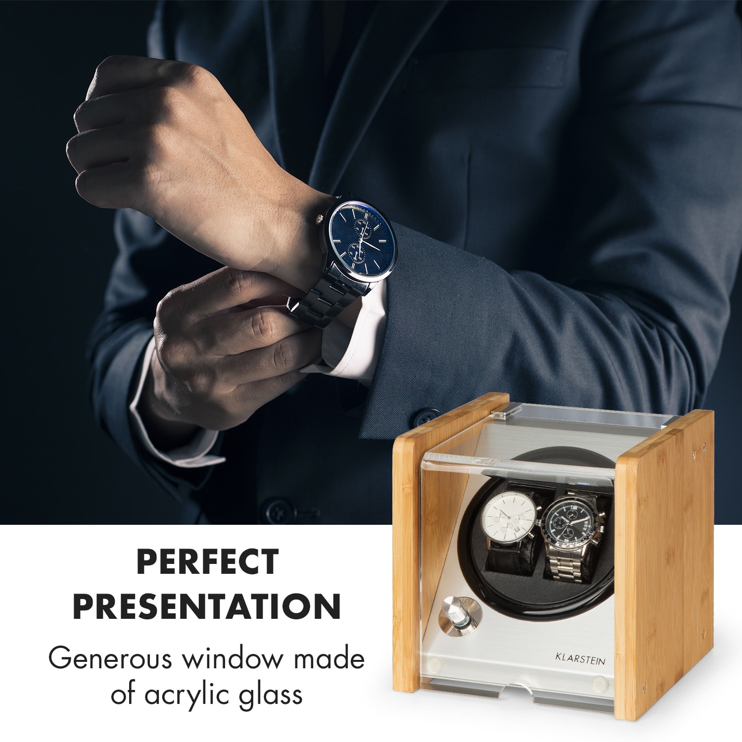 Klarstein Hanoi 2 naťahovač hodiniek, 2 hodinky, 3 rýchlosti, 4 režimy, bambus – Obrázok 2