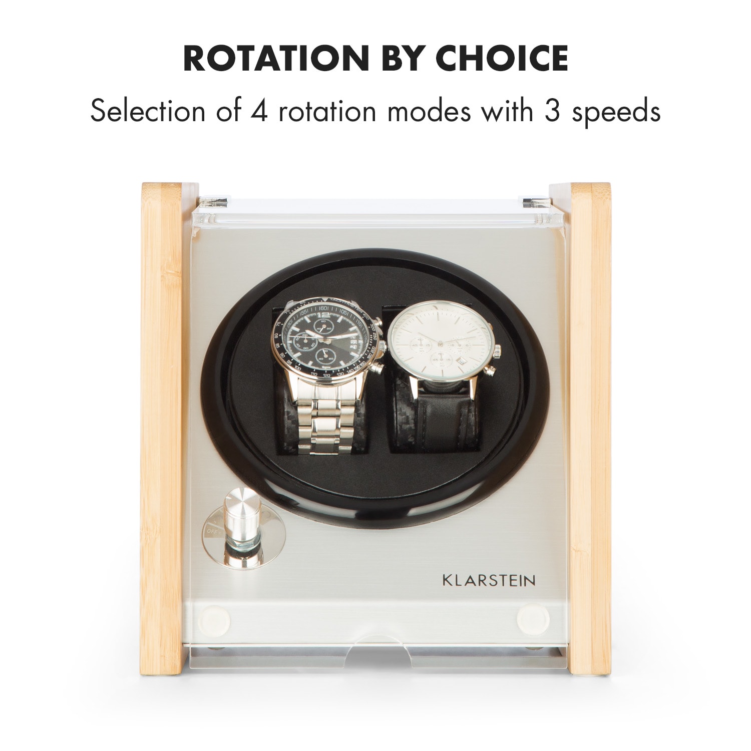 Klarstein Hanoi 2 naťahovač hodiniek, 2 hodinky, 3 rýchlosti, 4 režimy, bambus – Obrázok 4