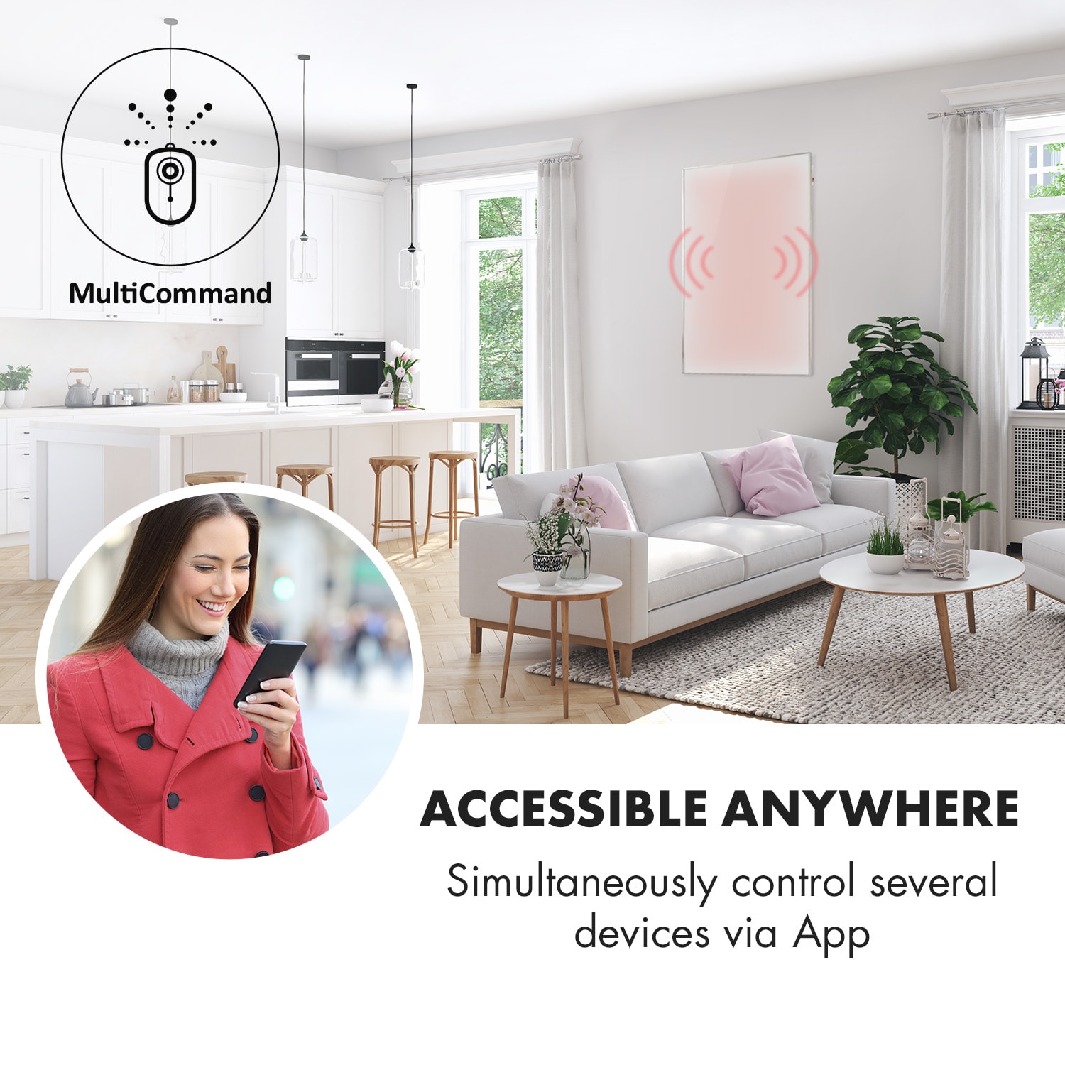 Klarstein Wonderwall 960 Smart, infračervený ohrievač, 80 x 120 cm, 960 W, týždenný časovač, IP24, biely – Obrázok 2