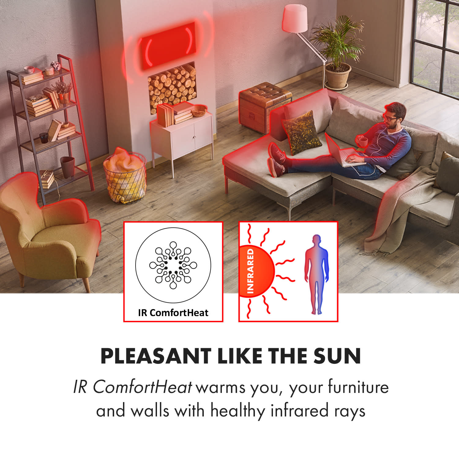 Klarstein Wonderwall 30, infračervený ohrievač, 30 x 100 cm, 300 W, týždenný časovač, IP24 – Obrázok 3