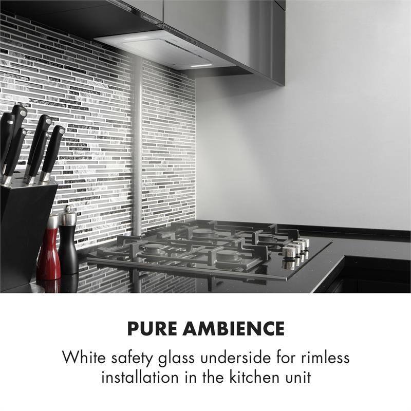 Klarstein Hektor, digestor, 52 cm, vstavaný, 530 m³/h, LED, dotykové ovládanie, sklo, biely – Obrázok 2