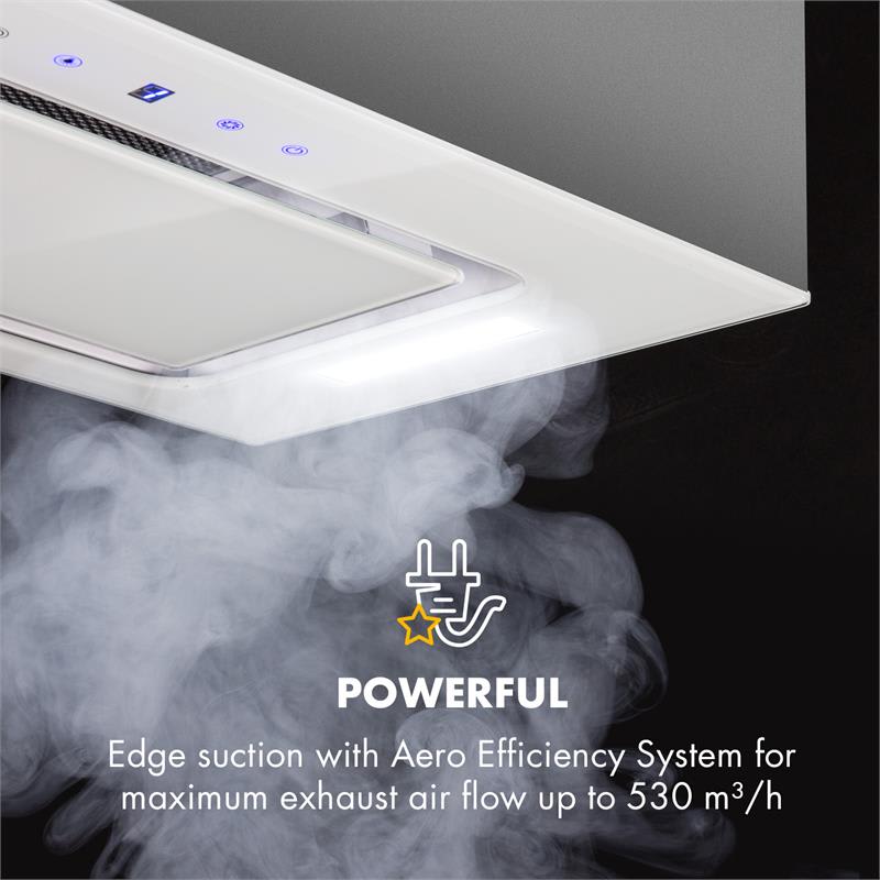 Klarstein Hektor, digestor, 52 cm, vstavaný, 530 m³/h, LED, dotykové ovládanie, sklo, biely – Obrázok 3