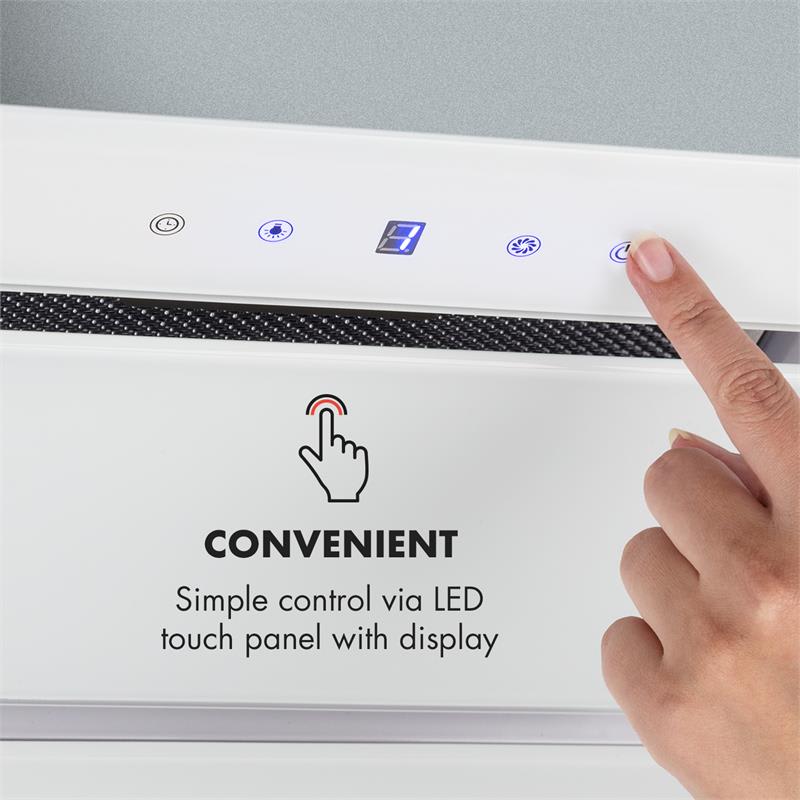 Klarstein Hektor, digestor, 52 cm, vstavaný, 530 m³/h, LED, dotykové ovládanie, sklo, biely – Obrázok 4