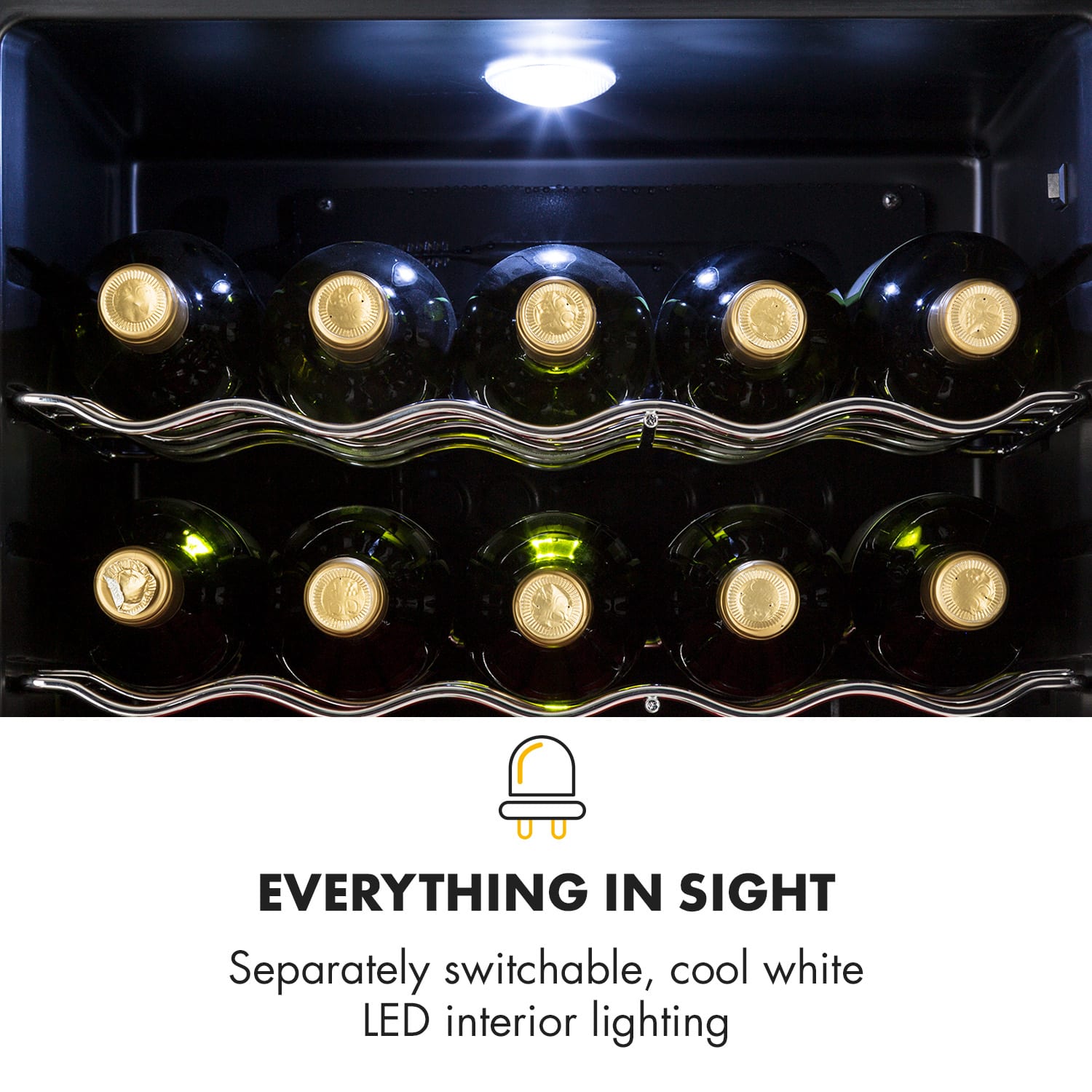 Klarstein Beersafe XL Onyx, chladnička, energet. trieda D, LED, kovové police, sklenené dvere – Obrázok 5