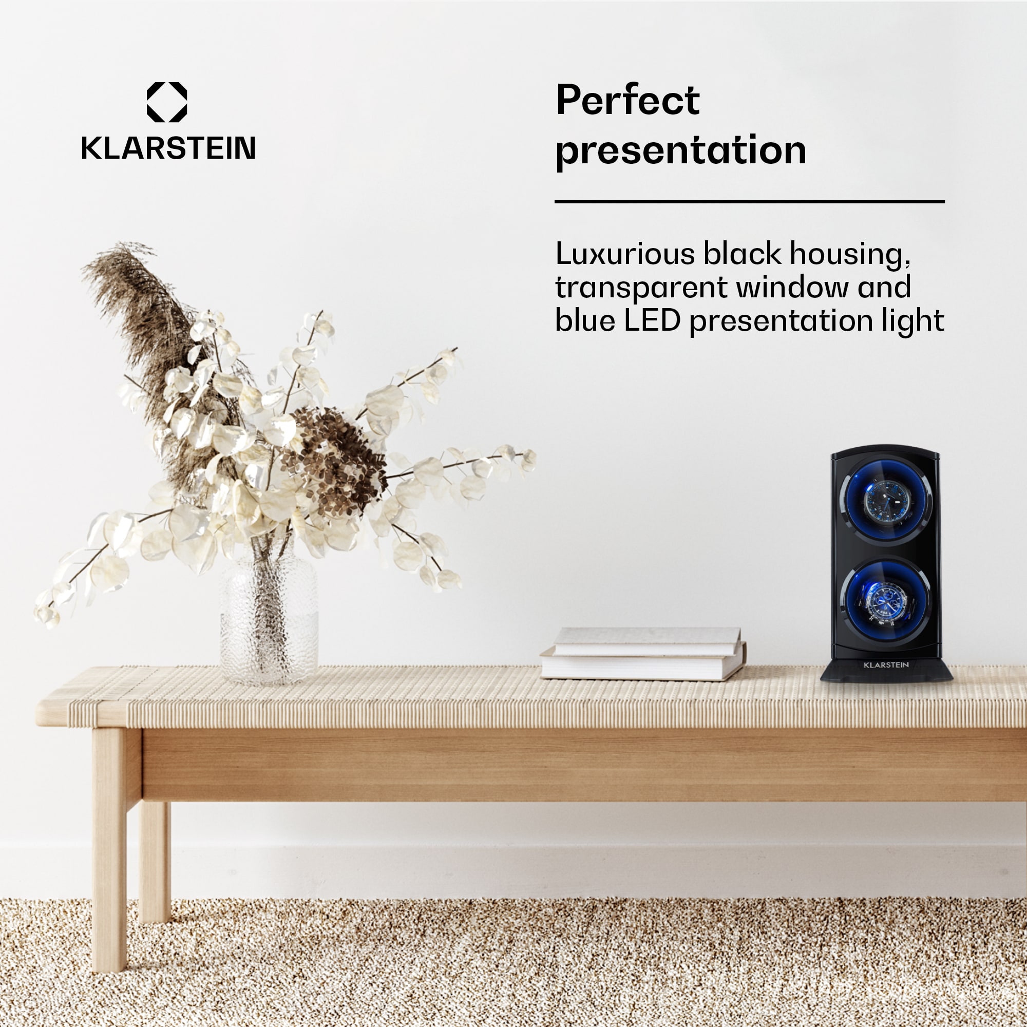 Klarstein St. Gallen Premium, naťahovač na hodinky, 2 hodiniek, 4 rýchlosti, čierny – Obrázok 4